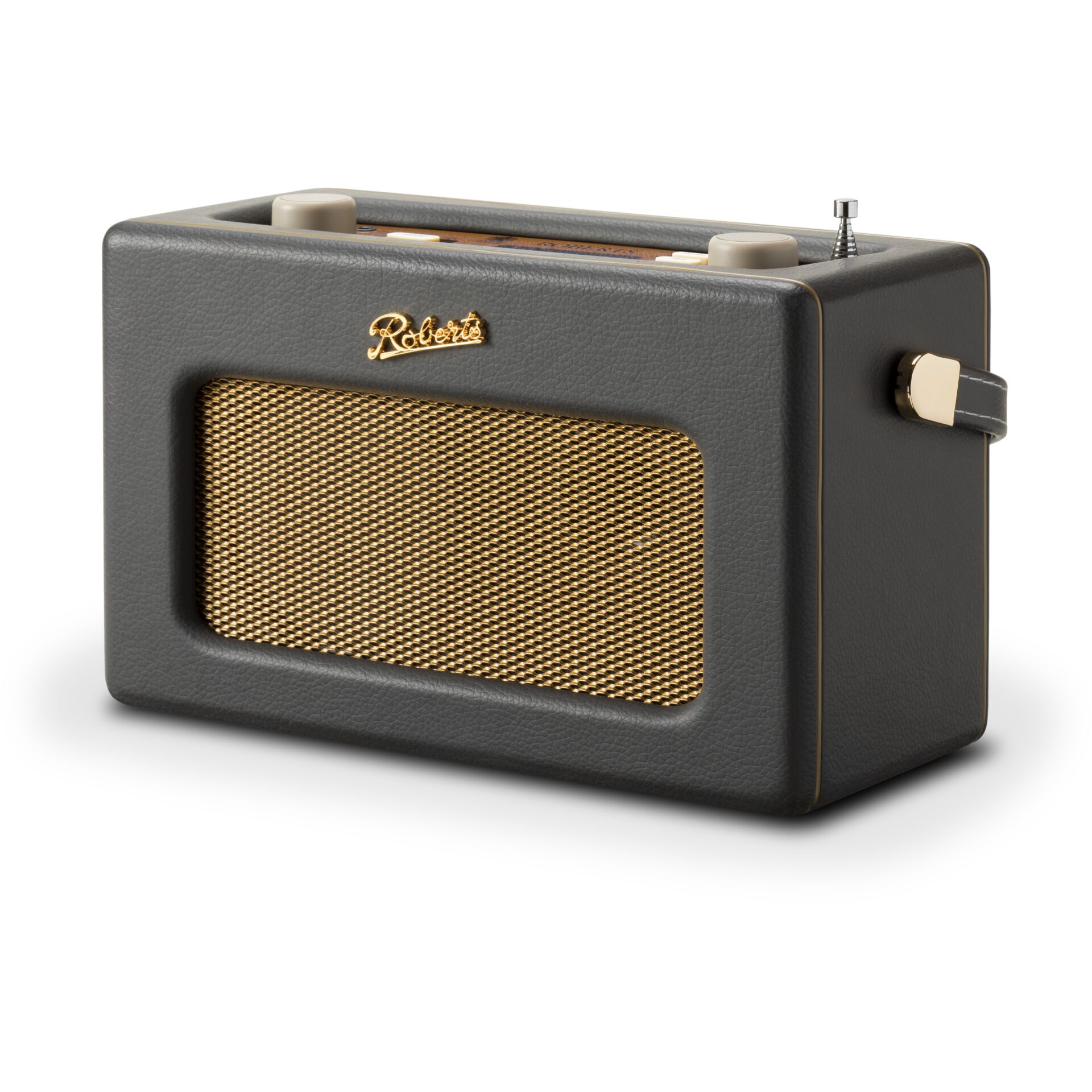 Kompaktradio, Kleinspeaker, Granitgrau, Goldakzent, Mesh-Gitter