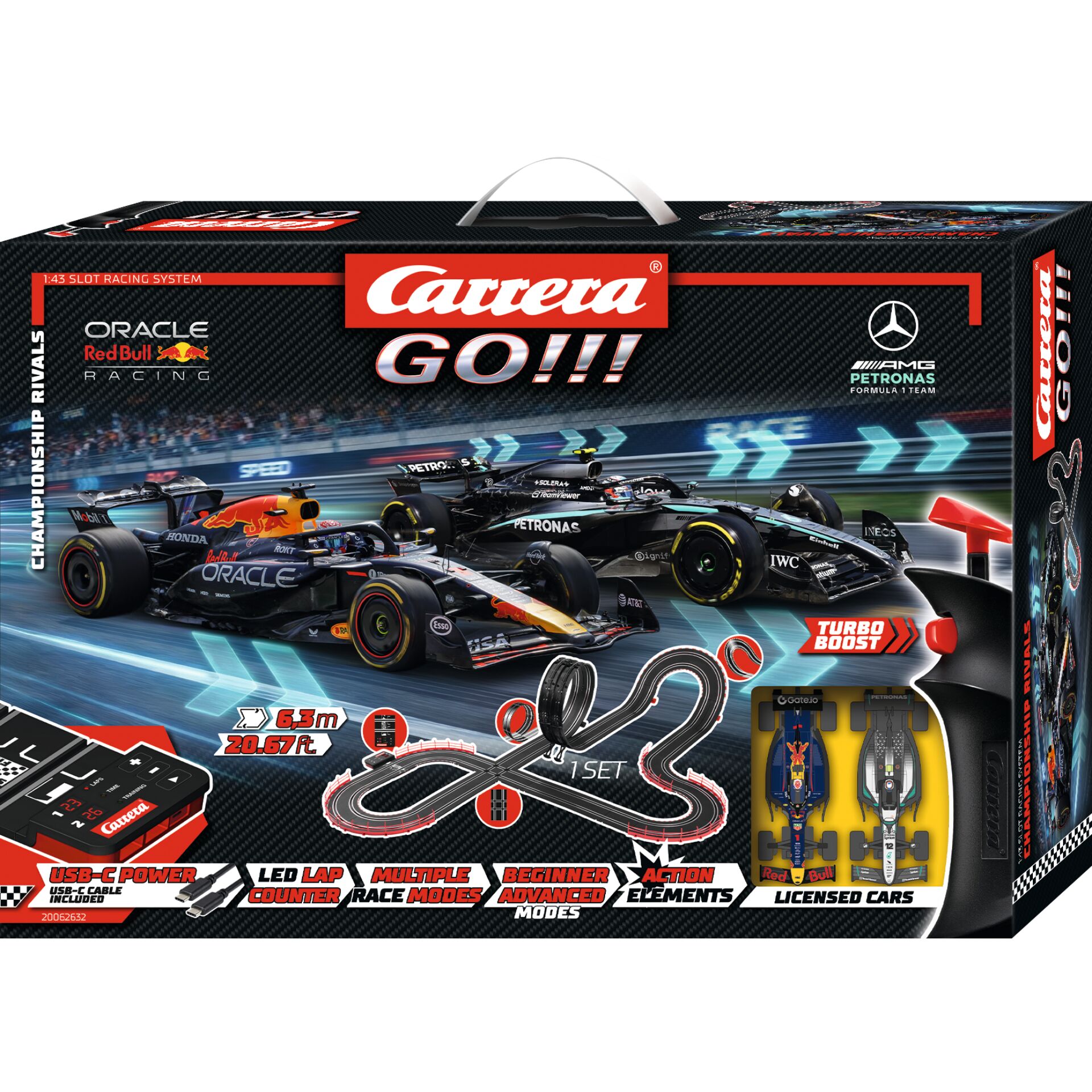 Spielzeugrennwagen, Rennbahn-Set, Turbo-Boost, Lizenzierte Autos, USB-Strom