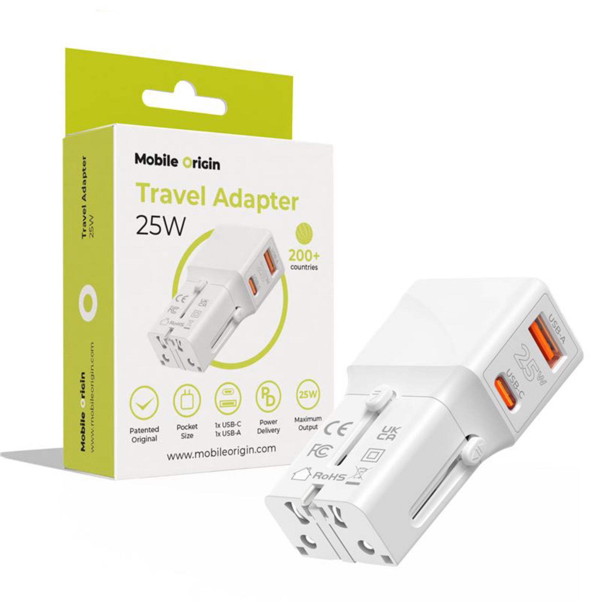 Reiseladegerät, USB-A, USB-C, 25W, Weiß
