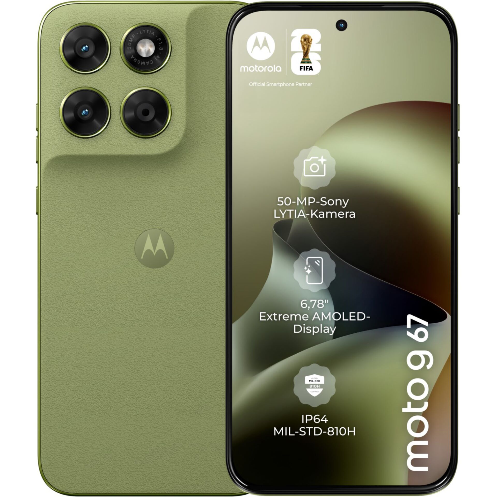 smartphone, OLED display, quad camera, green, 6.78 inch