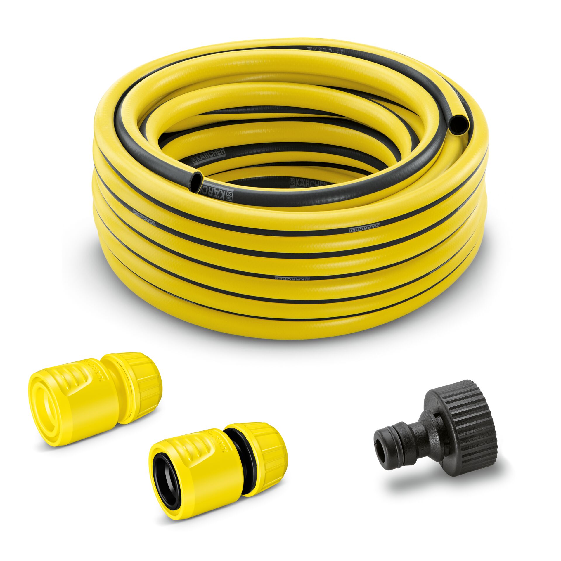 Garten-Schlauch, Schlauchrolle, Abdrehbare Kupplung, Verbindungsmut, Gelb/Schwarz