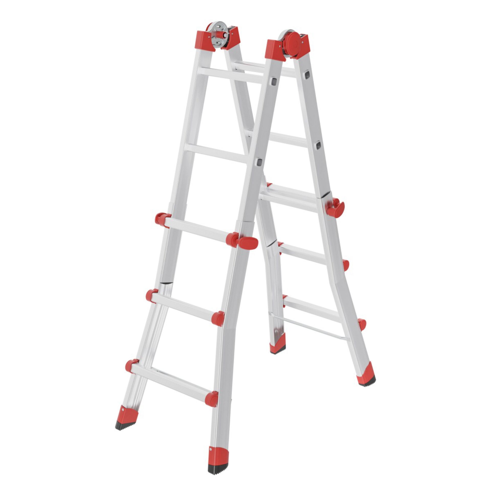 Stufenleiter, verstellbare Füße, Aluminium, rote Akzente, faltbar