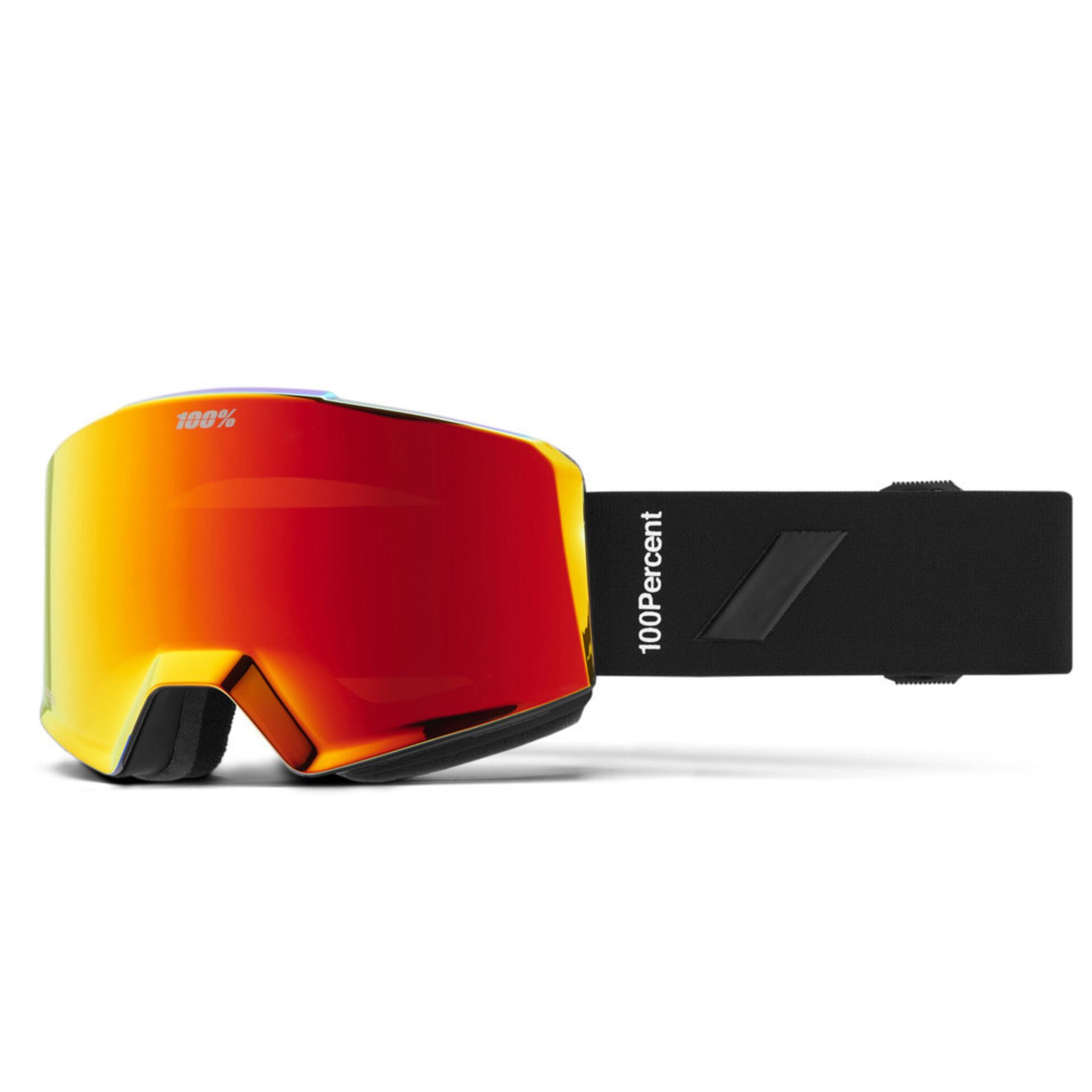Goggles, Snow, Goggle lens, Orange mirror, Strap