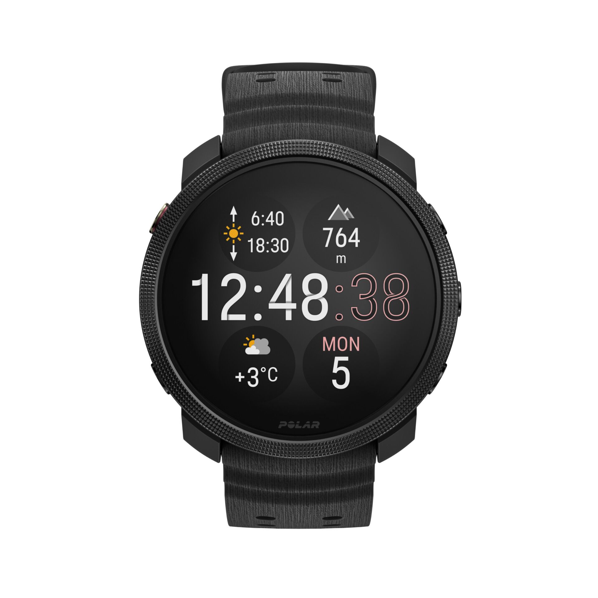 Smartwatch, Digital display, Wetter, Schwarzes Armband, Hauptmerkmal: GPS/Timer