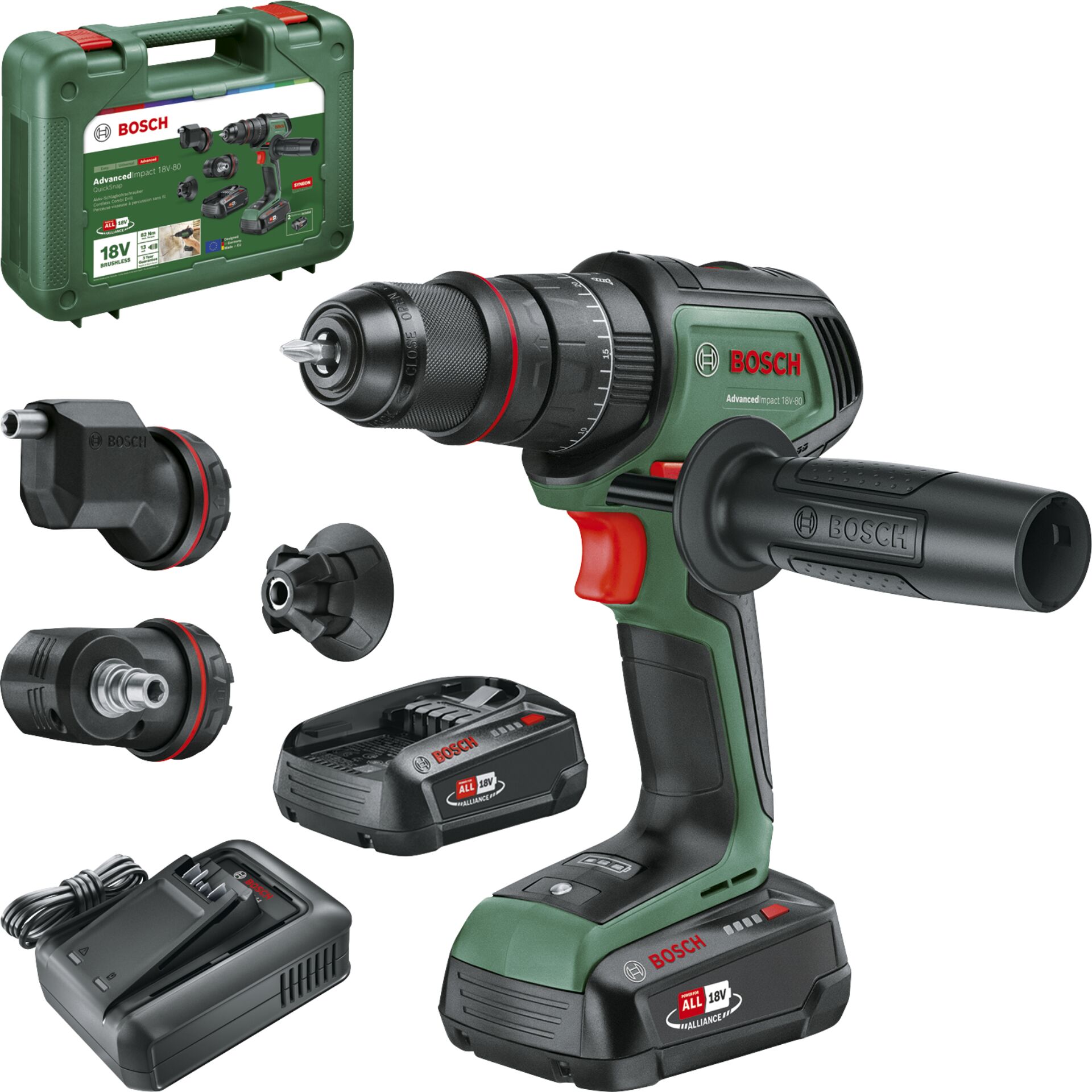 Akku-Bohrmaschine, Schwarz-Grün, Akkuschrauber, 18V, Bosch-Set