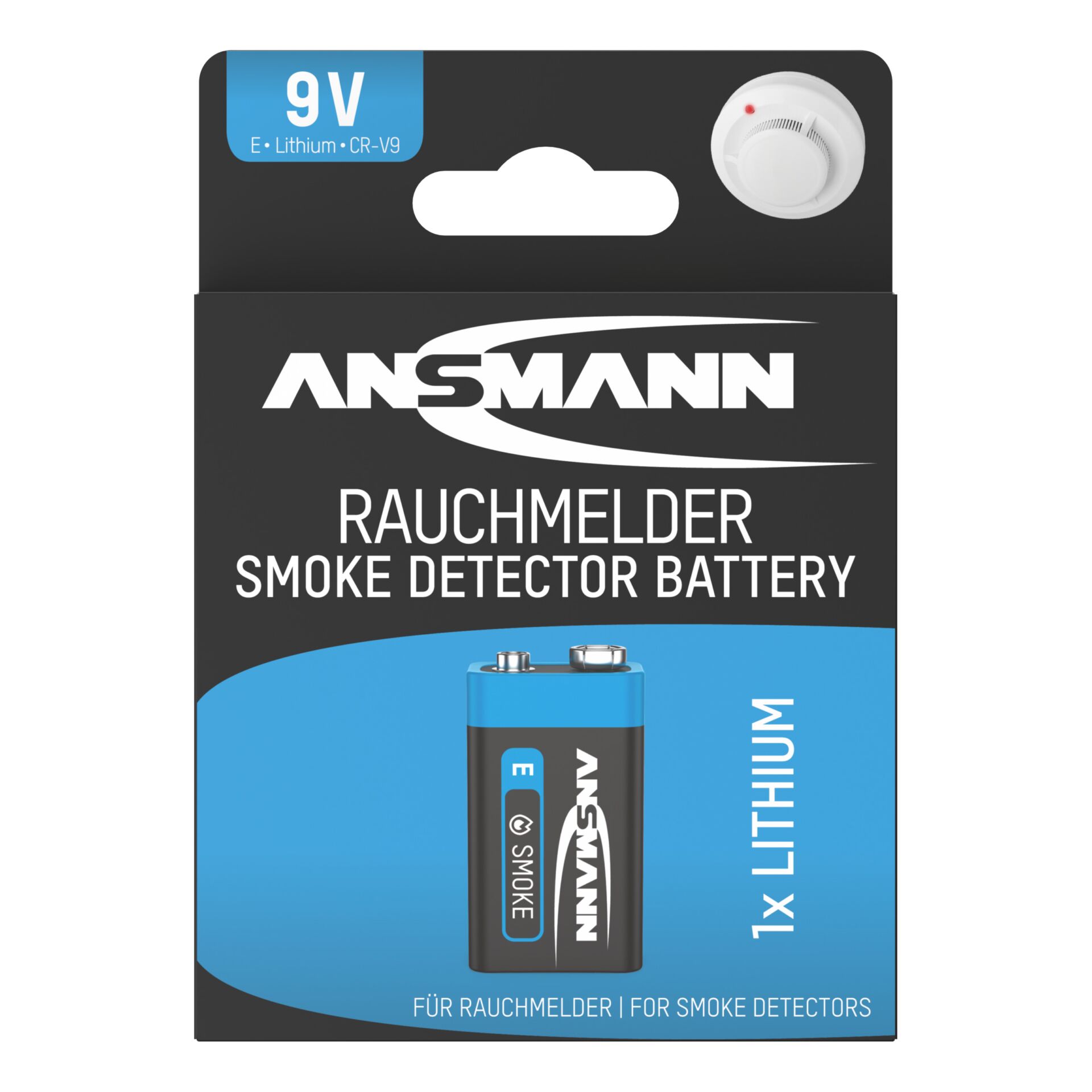 1 Ansmann Lithium 9V-Block  speziell für Rauchmelder