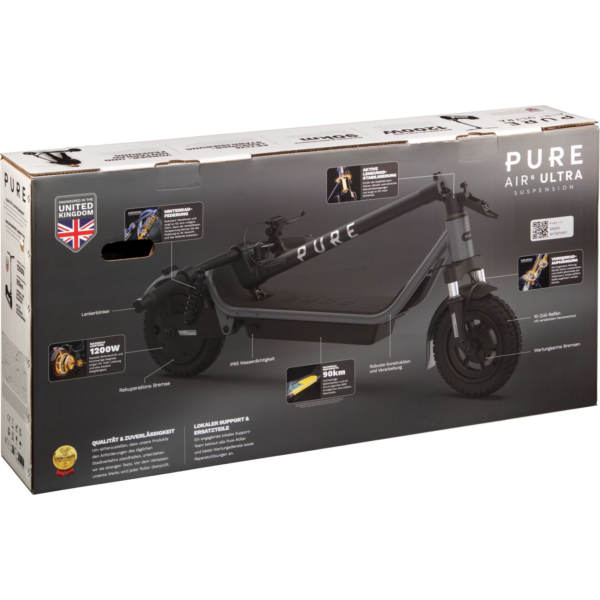 E-Scooter, Faltbares E-Bike, Strommotor, große Reifen, Pure Air Ultra Suspension