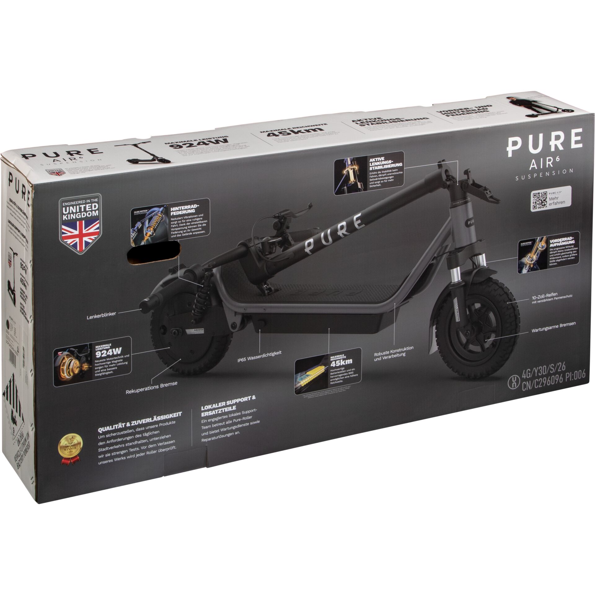 E-Scooter, Faltbares, Grau, Reifen 10 Zoll, Federung