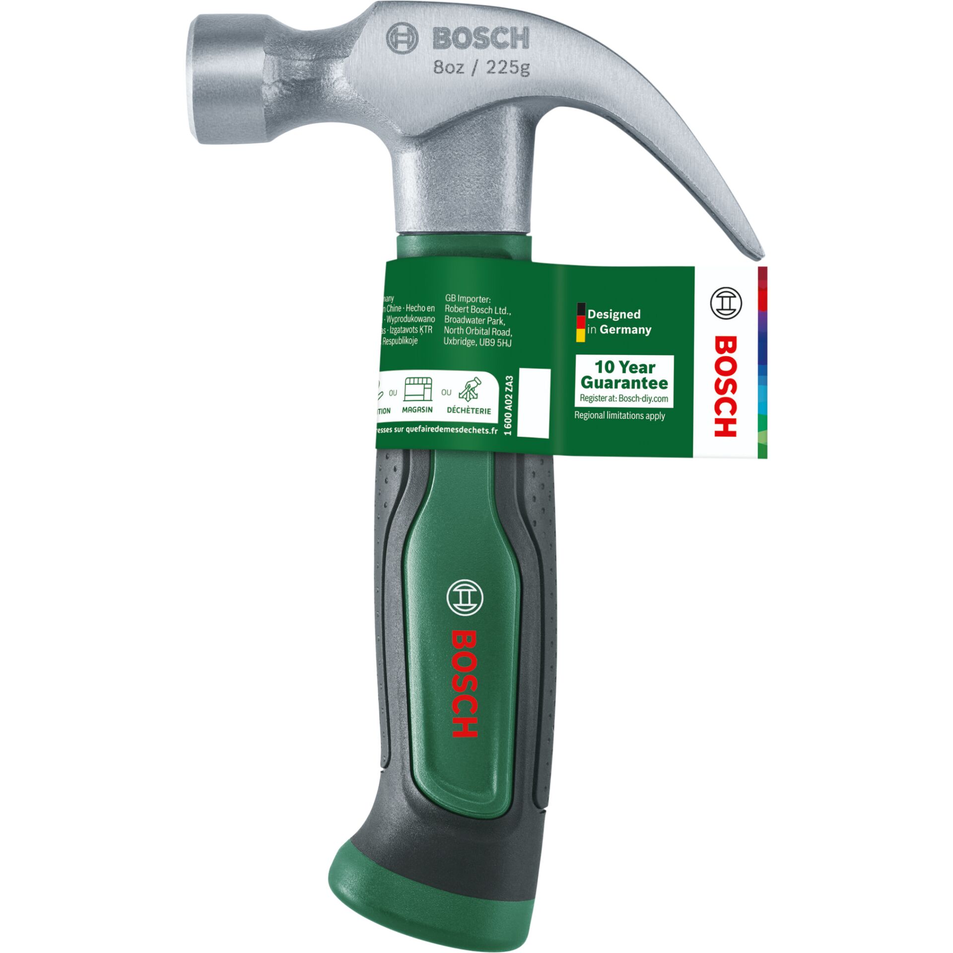 Hammer, Claw hammer, Metal head, Green handle, Bosch