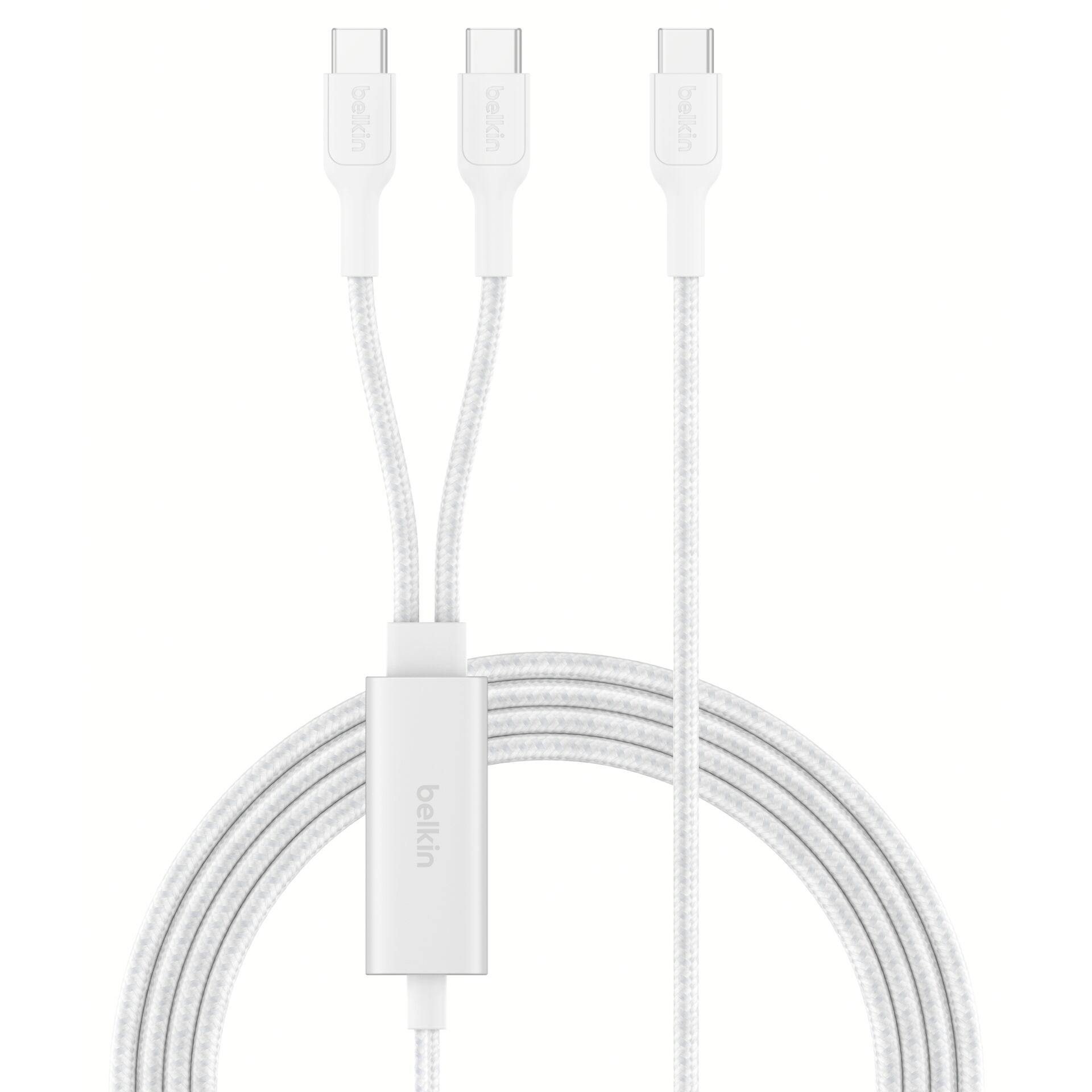 Ladekabel, USB-C, 3-in-1 Kabel, geflochten, weiß