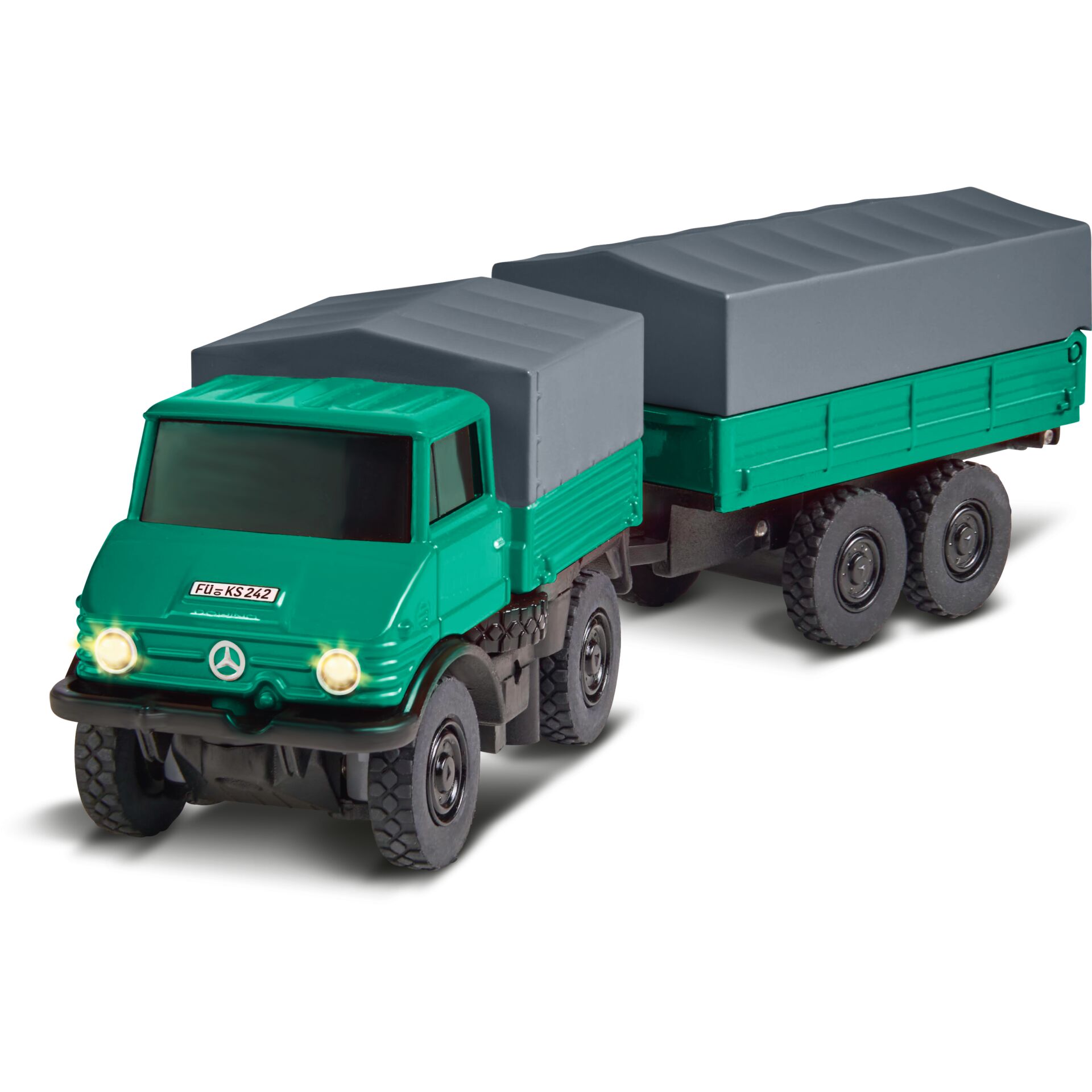 spielzeugtr�gger, gr�ner truck, flachbett, zwei-achsig, modellauto