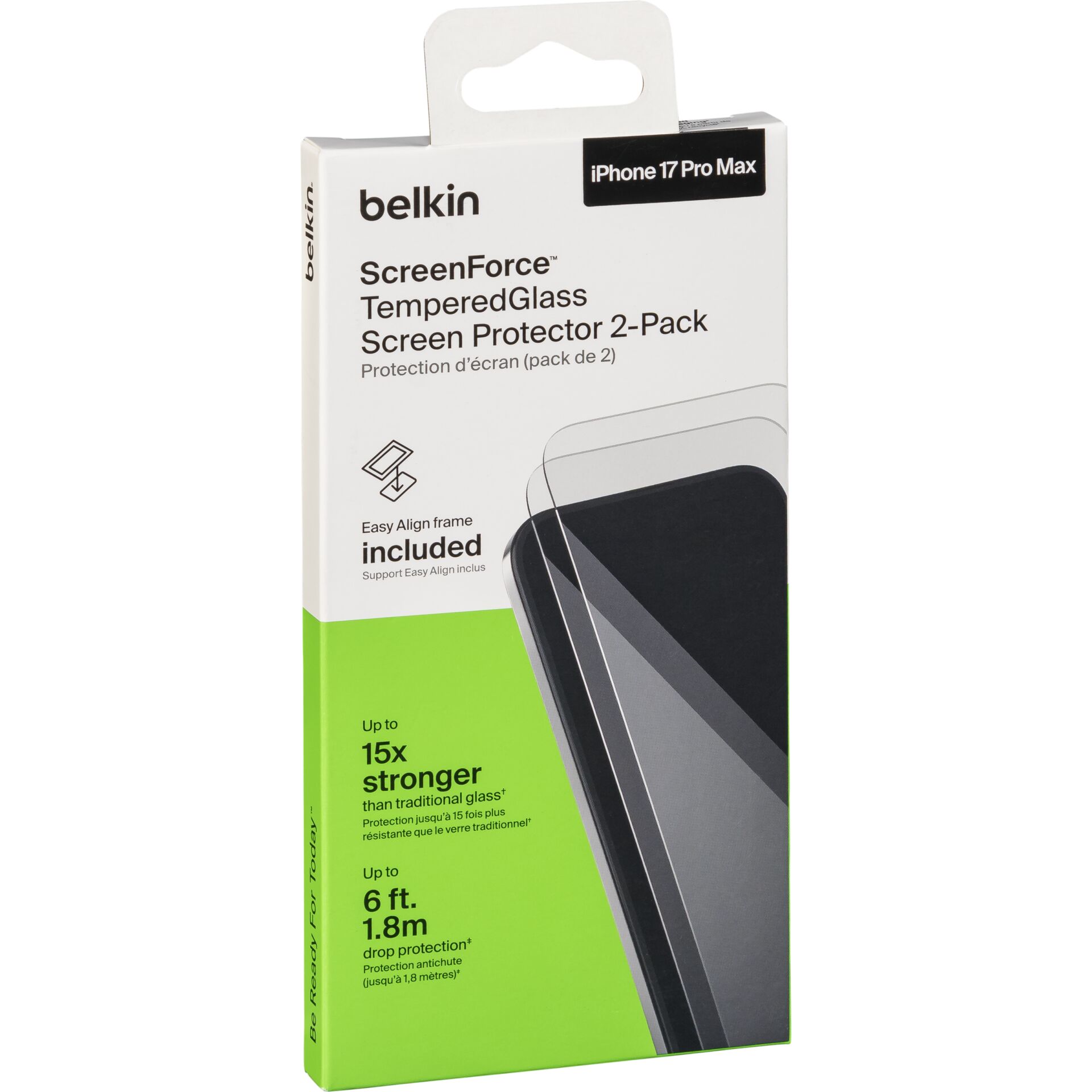 Bildschirmfolie, gehärtetes Glas, 2er-Pack, iPhone 17 Pro Max, Ausrichtungshilfe integriert