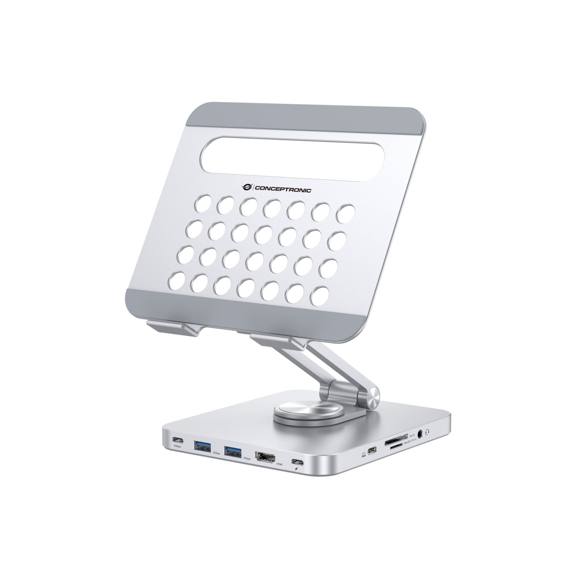 metallischer ständer, Laptop-Ständer, Durchbrochene Platte, verstellbarer Arm, USB-Hub