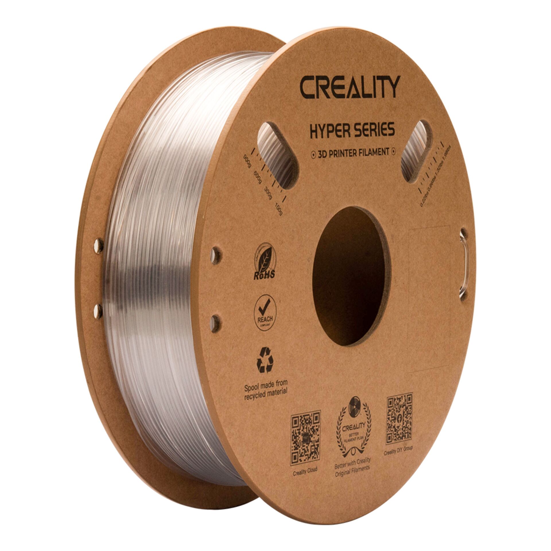 3D-Druck Filament, PLA-Filament, klar, Spule, recyceltes Material