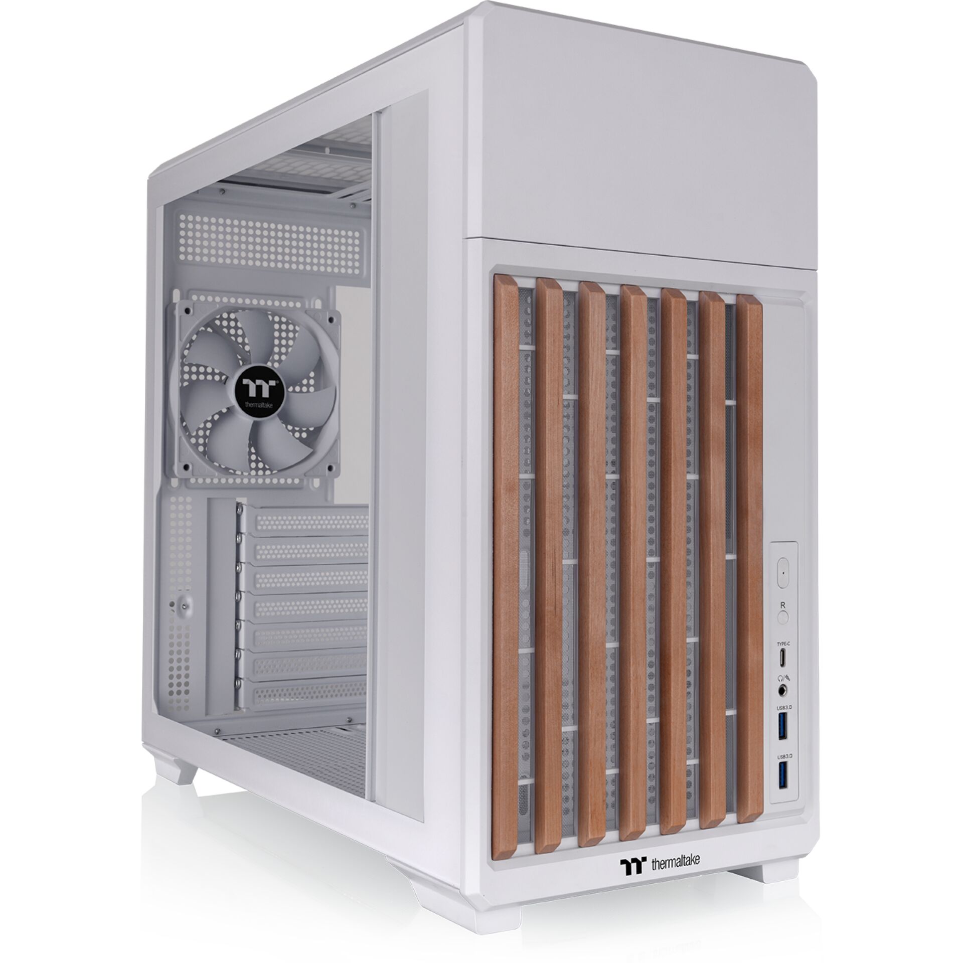 PC-Gehäuse, ITX, Weiß, Lüfter, Holzlamellen