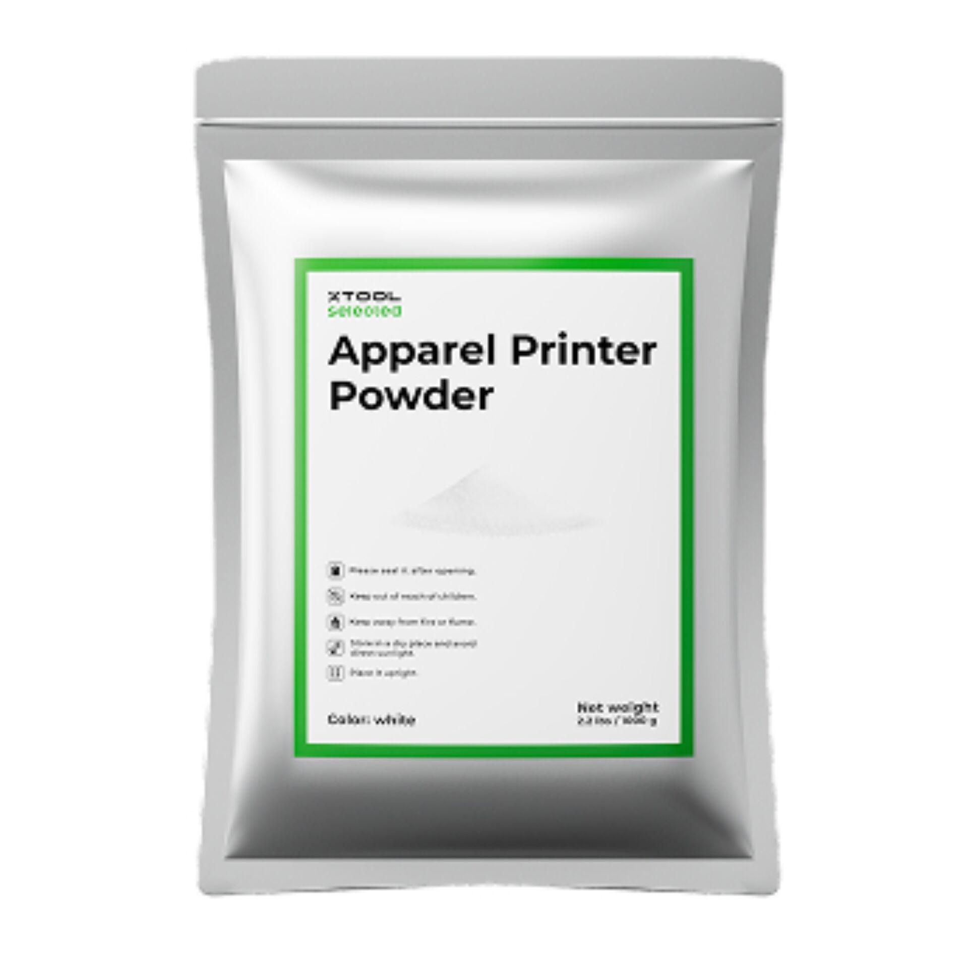 Apparel Printer Powder, Powder, Printer Zubehör, weiße Packung, grüner Rand
