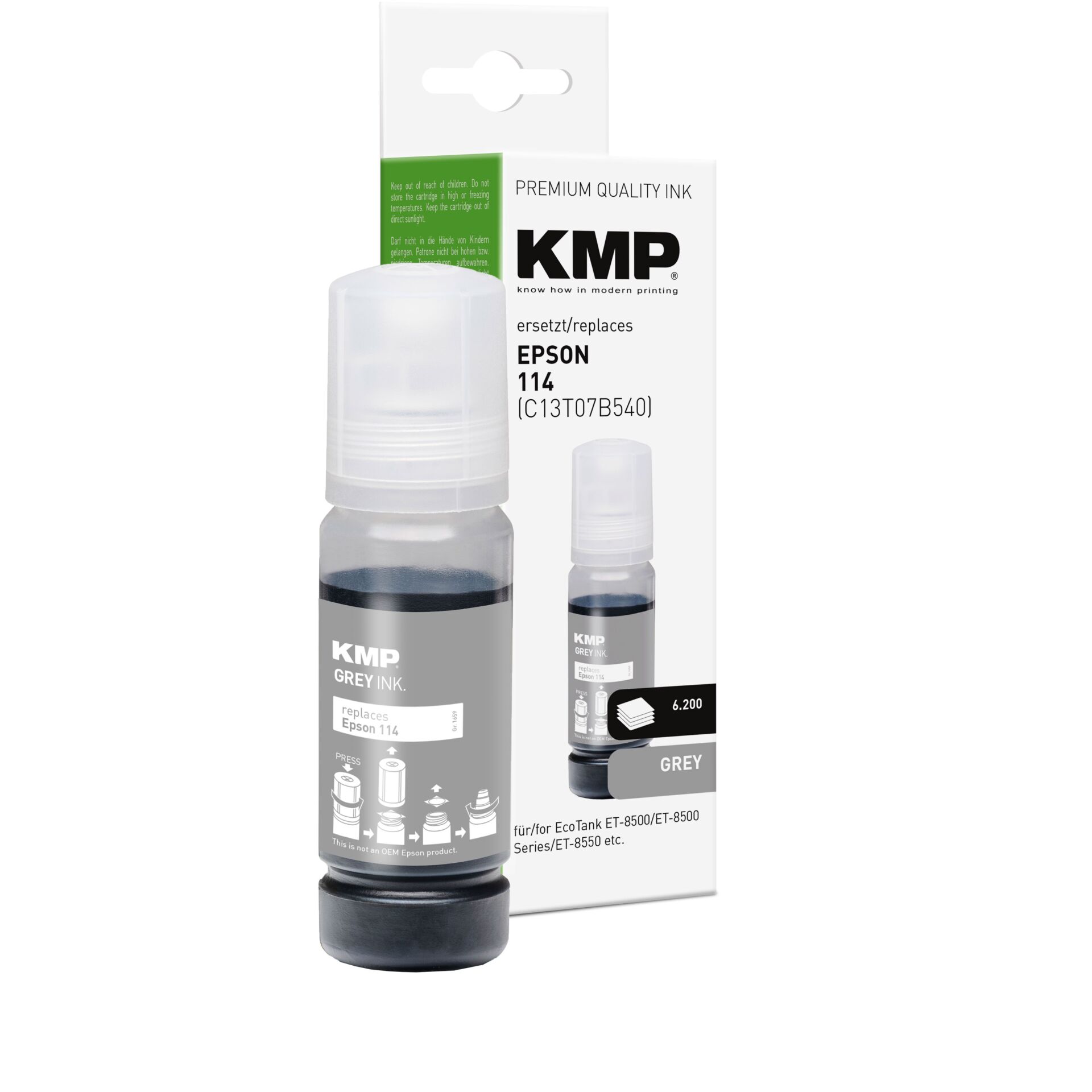 Tintenpatrone, Epson 114, Grau Tinte, Ersatzpatrone, KMP Grautinte