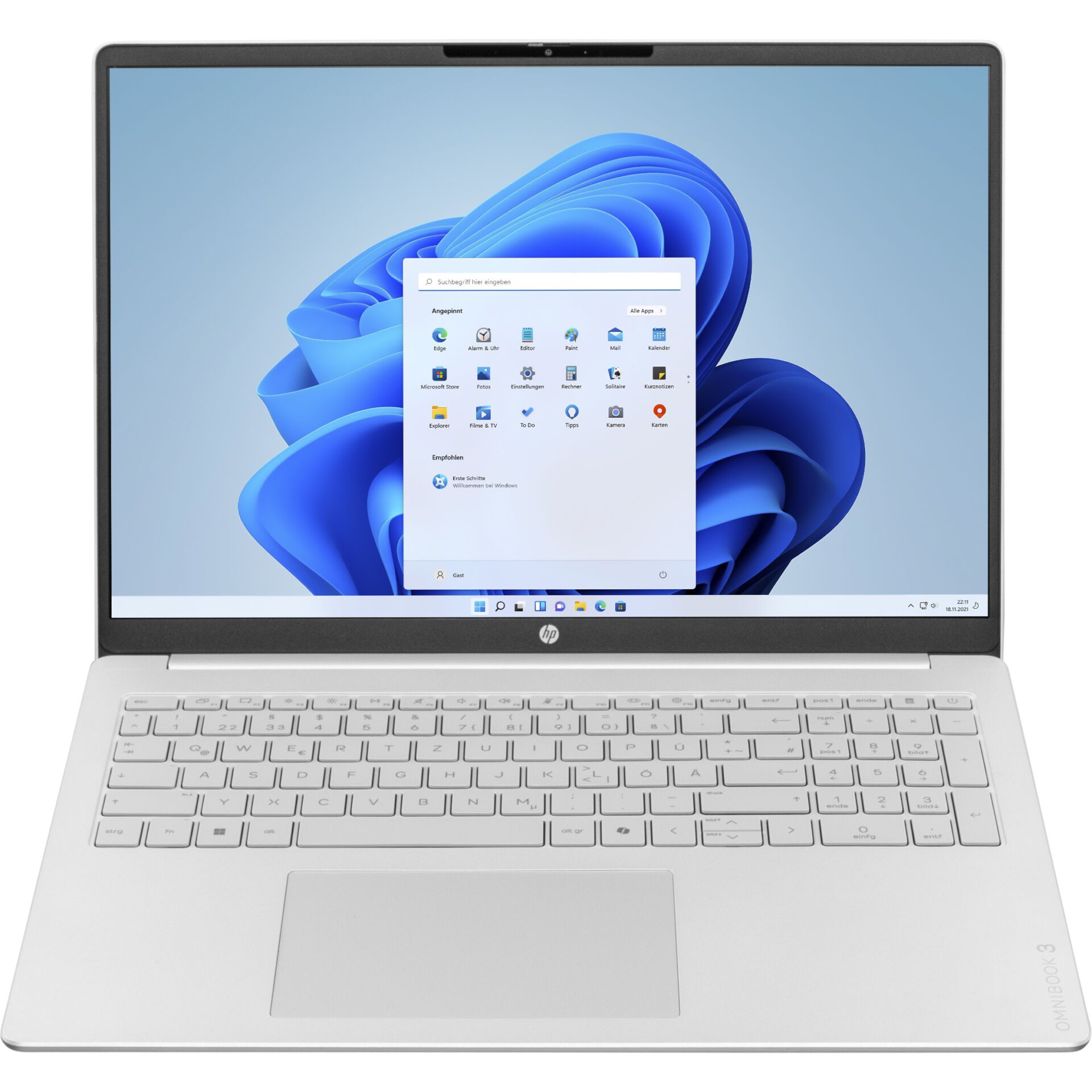 laptop, HP, silber, weiß, Tastatur