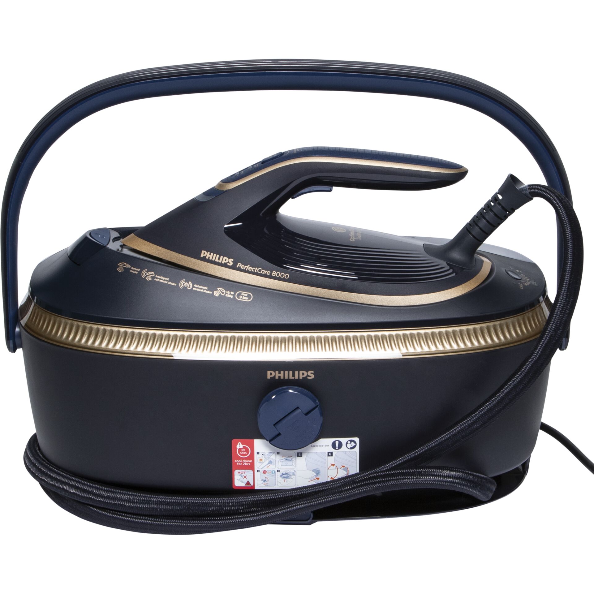 Dampfbügeleisen, Kabelgebunden, Blau-Gold-Ton, Kompaktes Dampfbügeleisen, Philips PerfectCare 8000