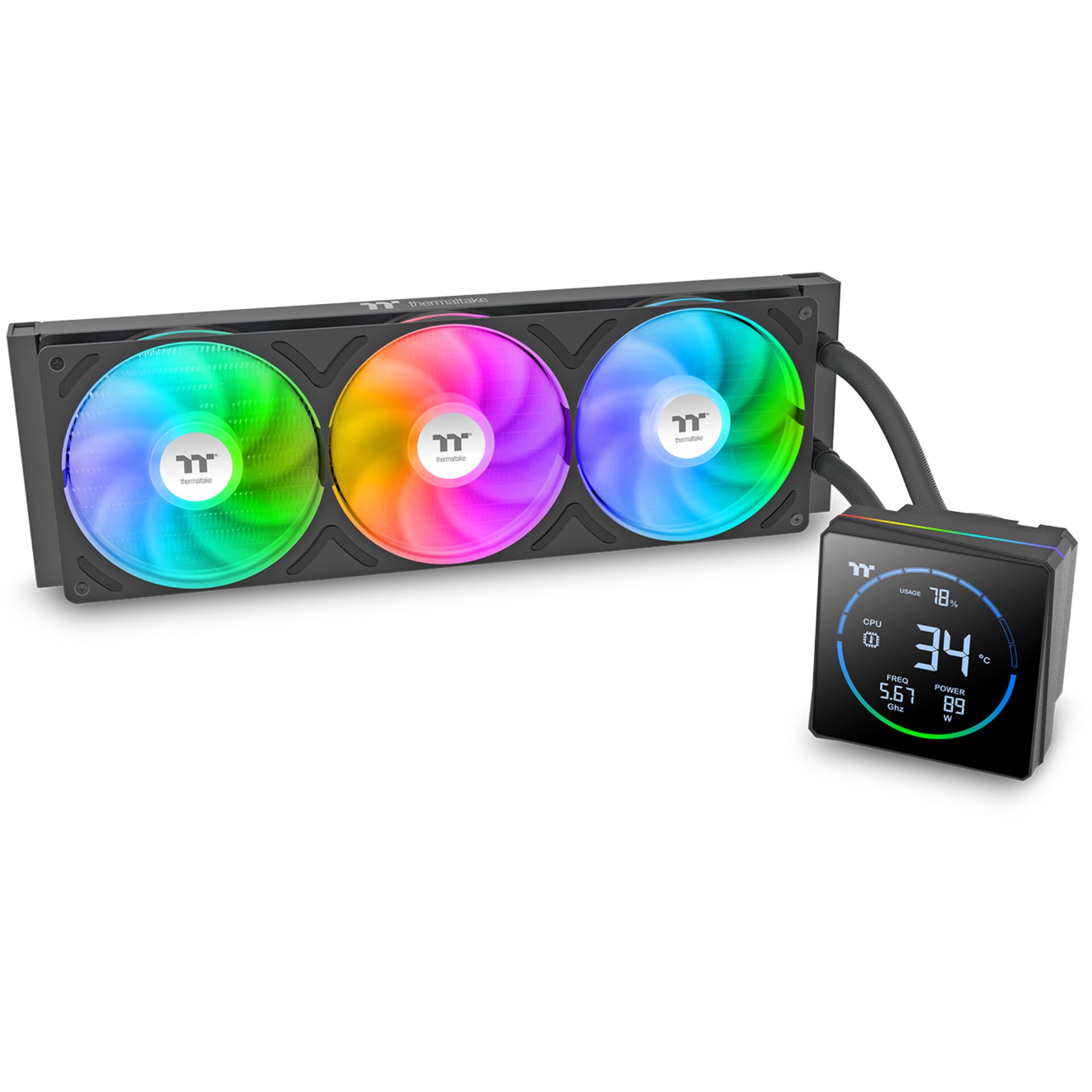 wasserkühlung, rgb, 3-fach-lüfter, custom-CPU, lcd-display