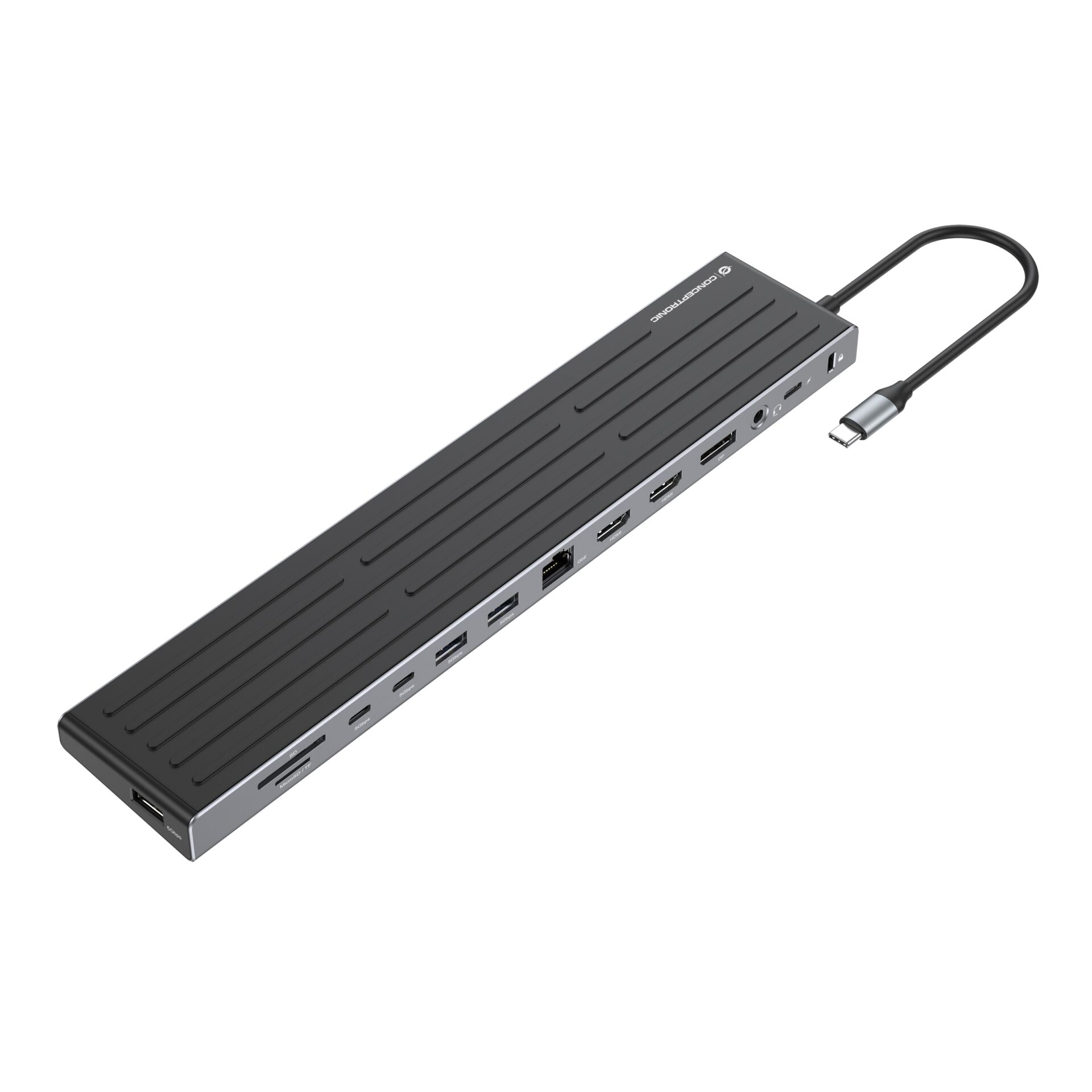 USB-C Hub, HDMI, USB-A Ports, Ethernet Port, Grau Metall-Gehäuse