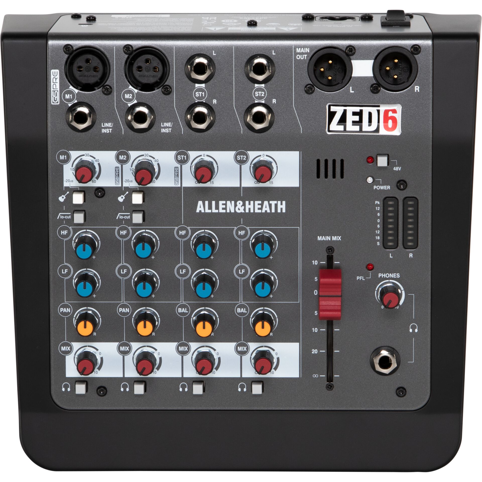 Audio mixer, Allen & Heath, 6-channel, XLR inputs, knobs