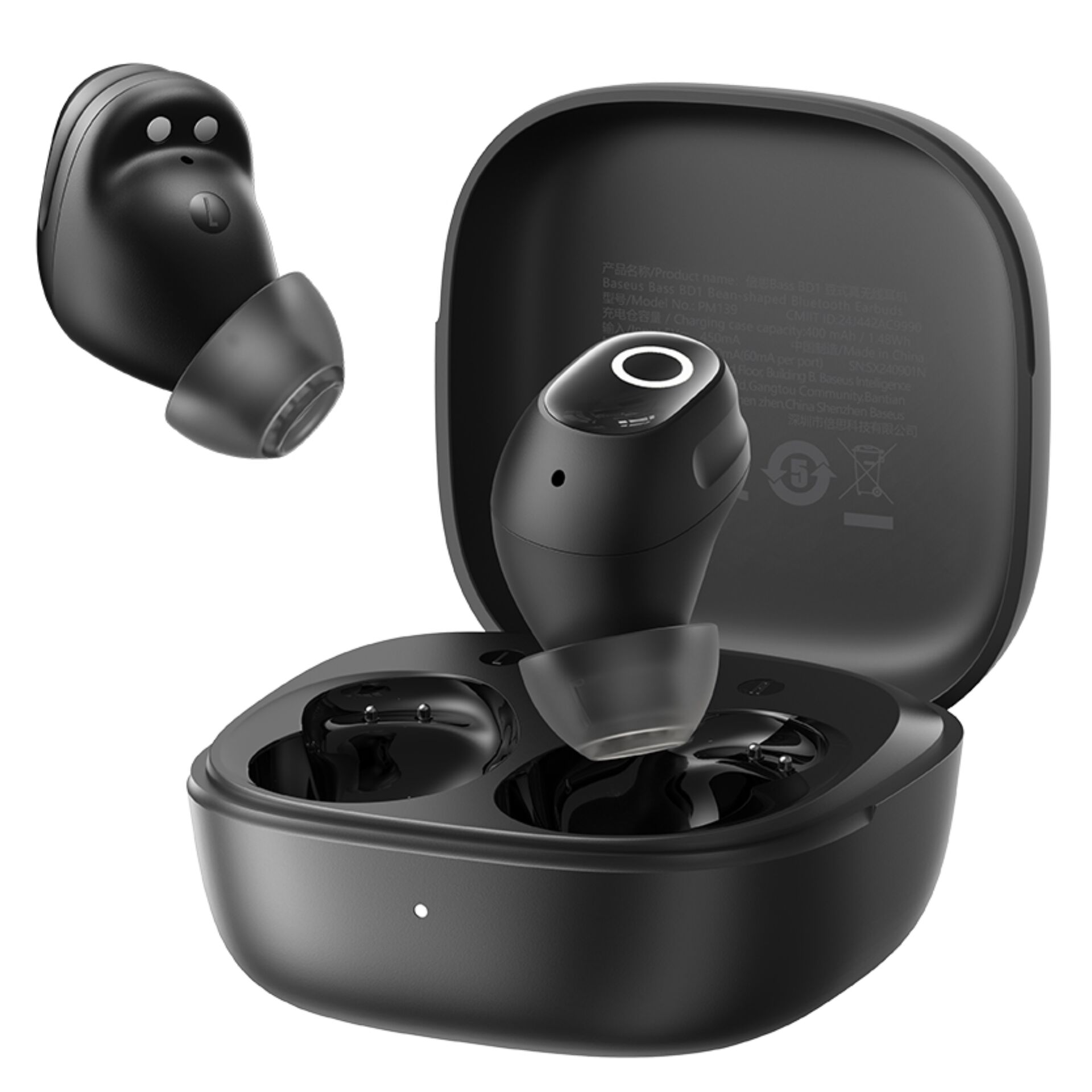 Kopfhörer, In-Ear, Bluetooth, Schwarz, Ladecase