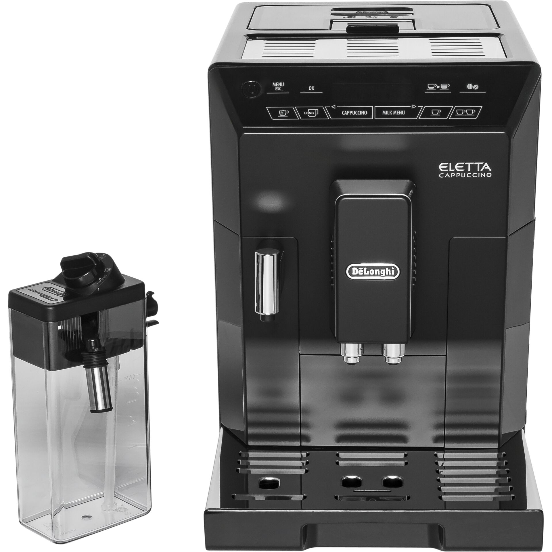 Kaffeemaschine, Espressomaschine, Milchaufschäumer, Gehäuse schwarz, Dampfrohr