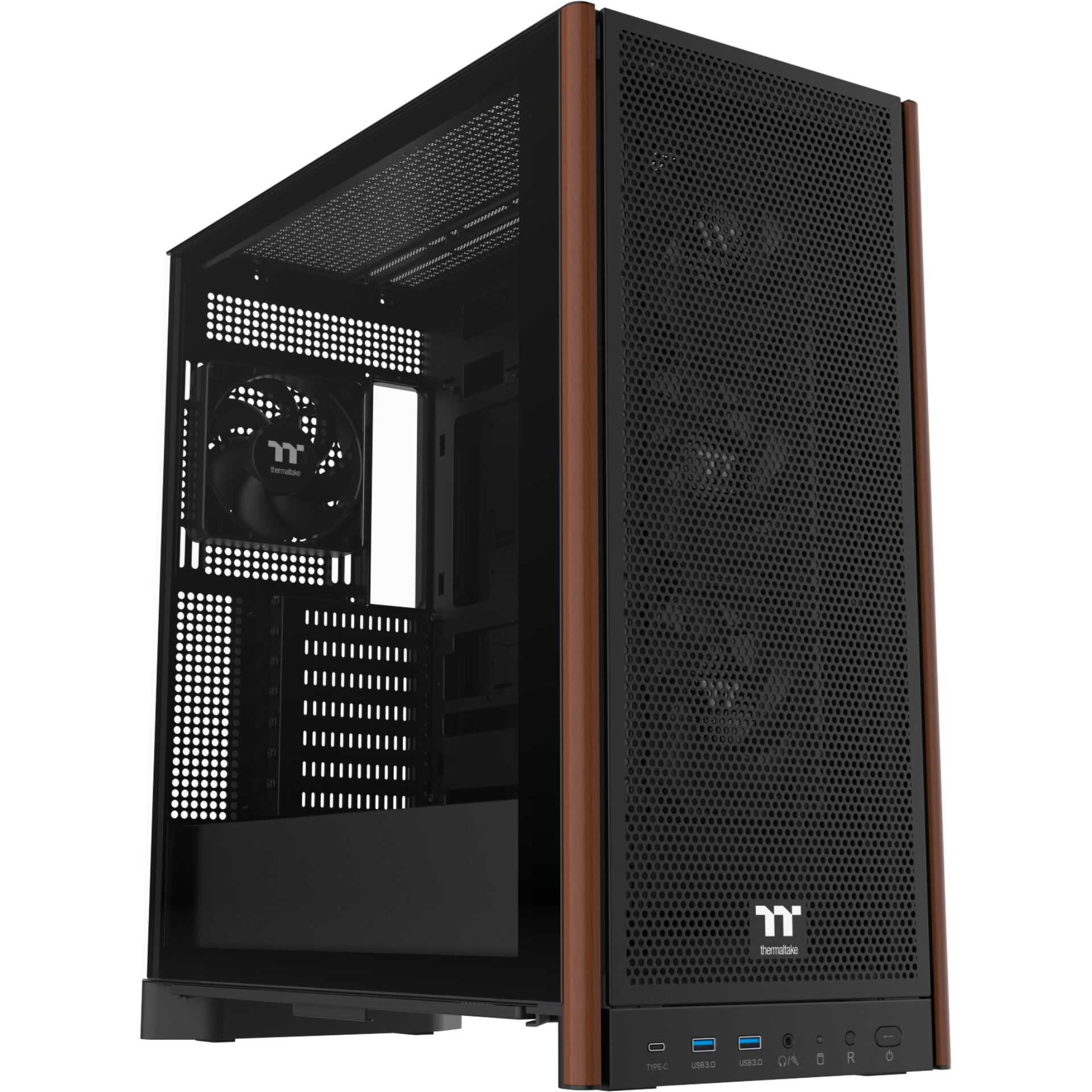 PC-Gehäuse, Midi-Tower, Mesh-Front, ARGB-Farbband, Tür-Frontholz