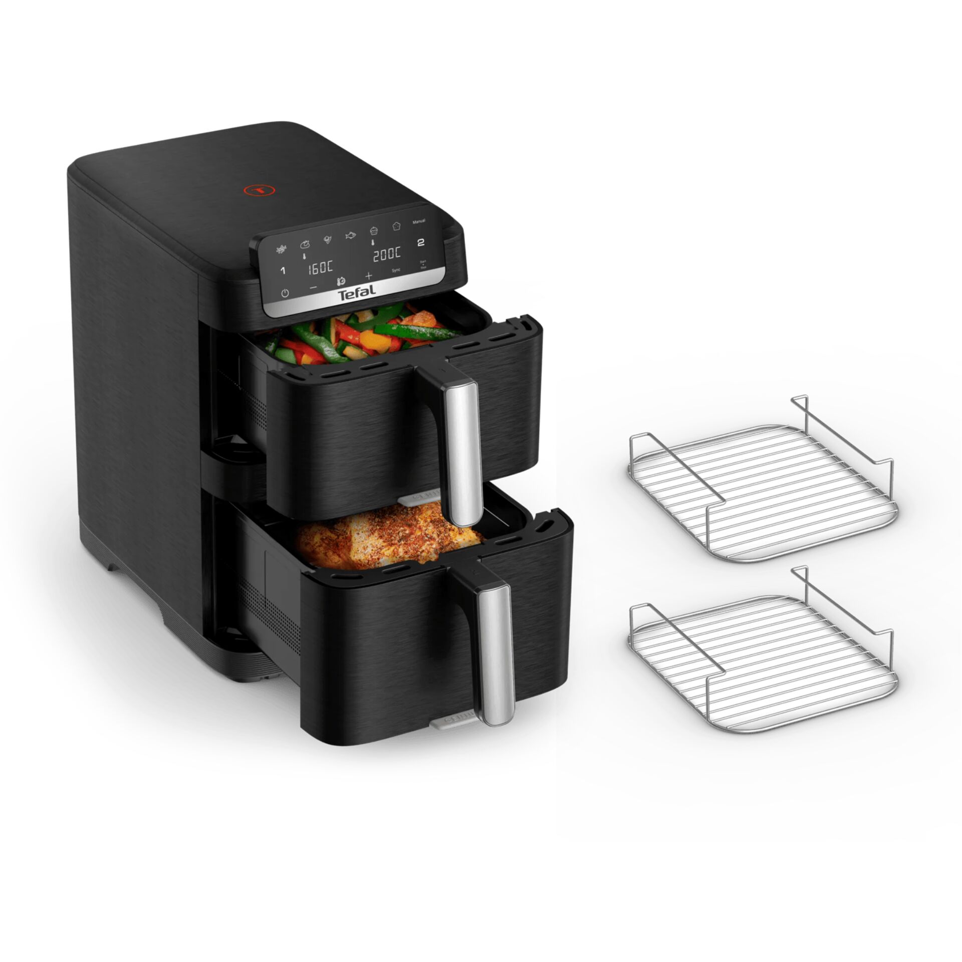 Air fryer, Two trays, Digital display, Nonstick basket, Compact appliance