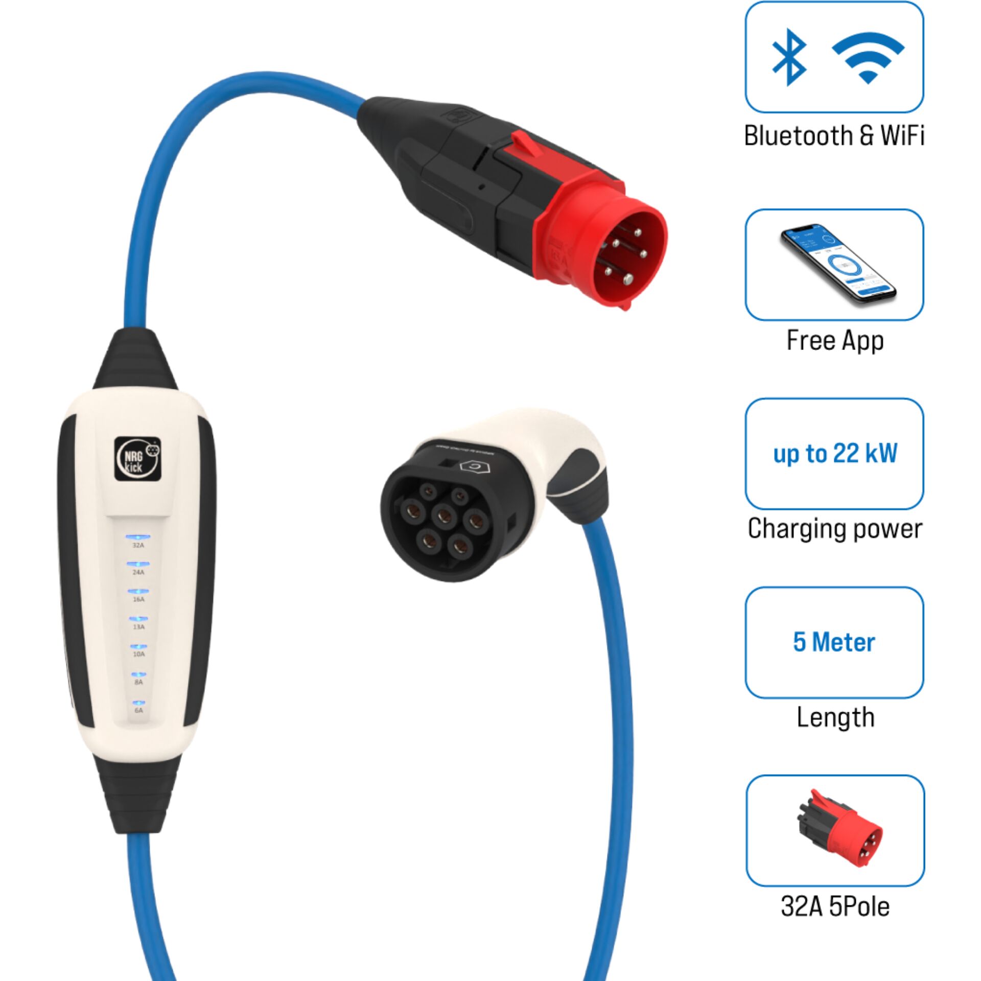 Kabel, DC Outlet, EV charging, 5 Meter Cable, 7-Pin Connector, Charge Cable