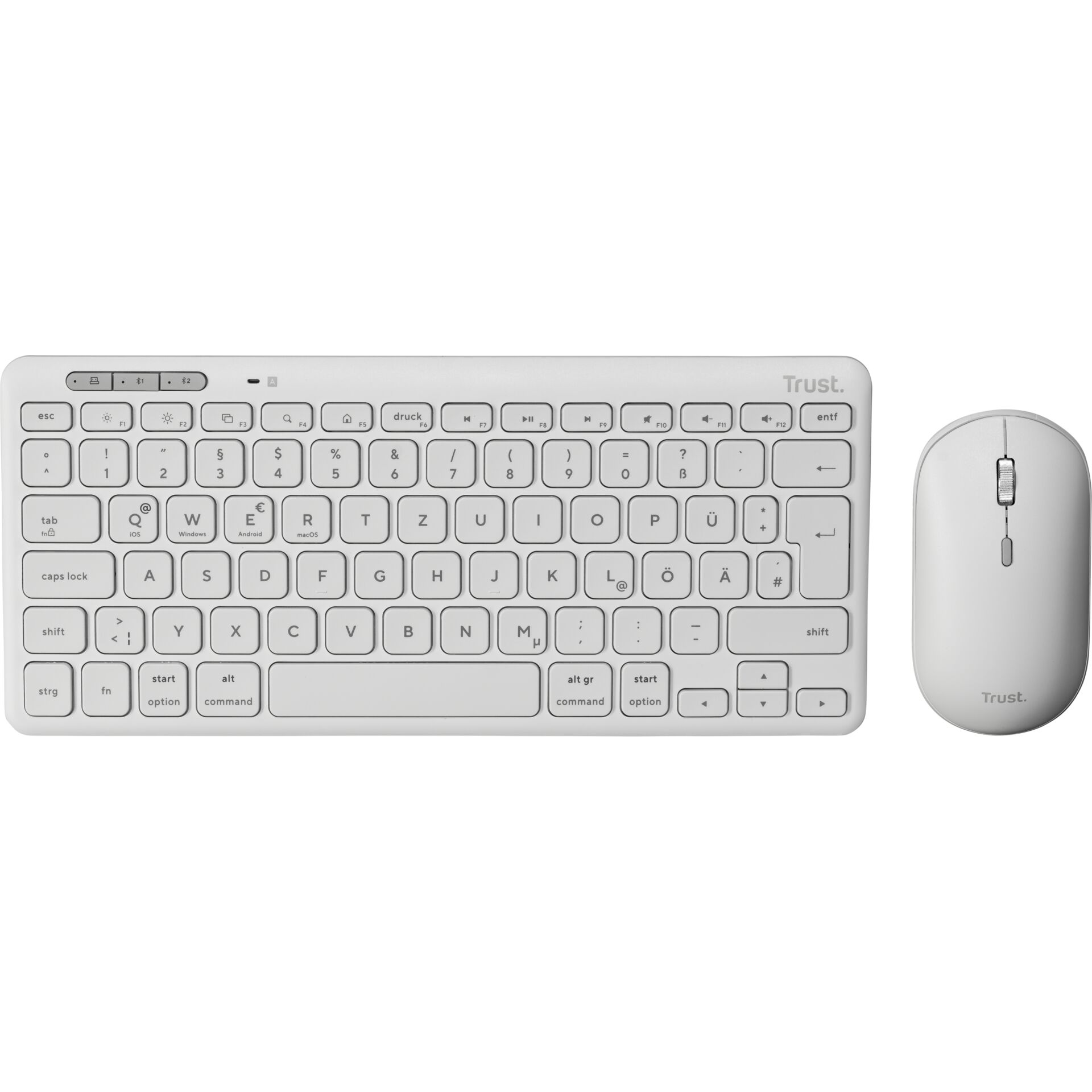 Tastatur, Kabellose Tastatur, QWERTZ, weiße Farbe, Maus-Set