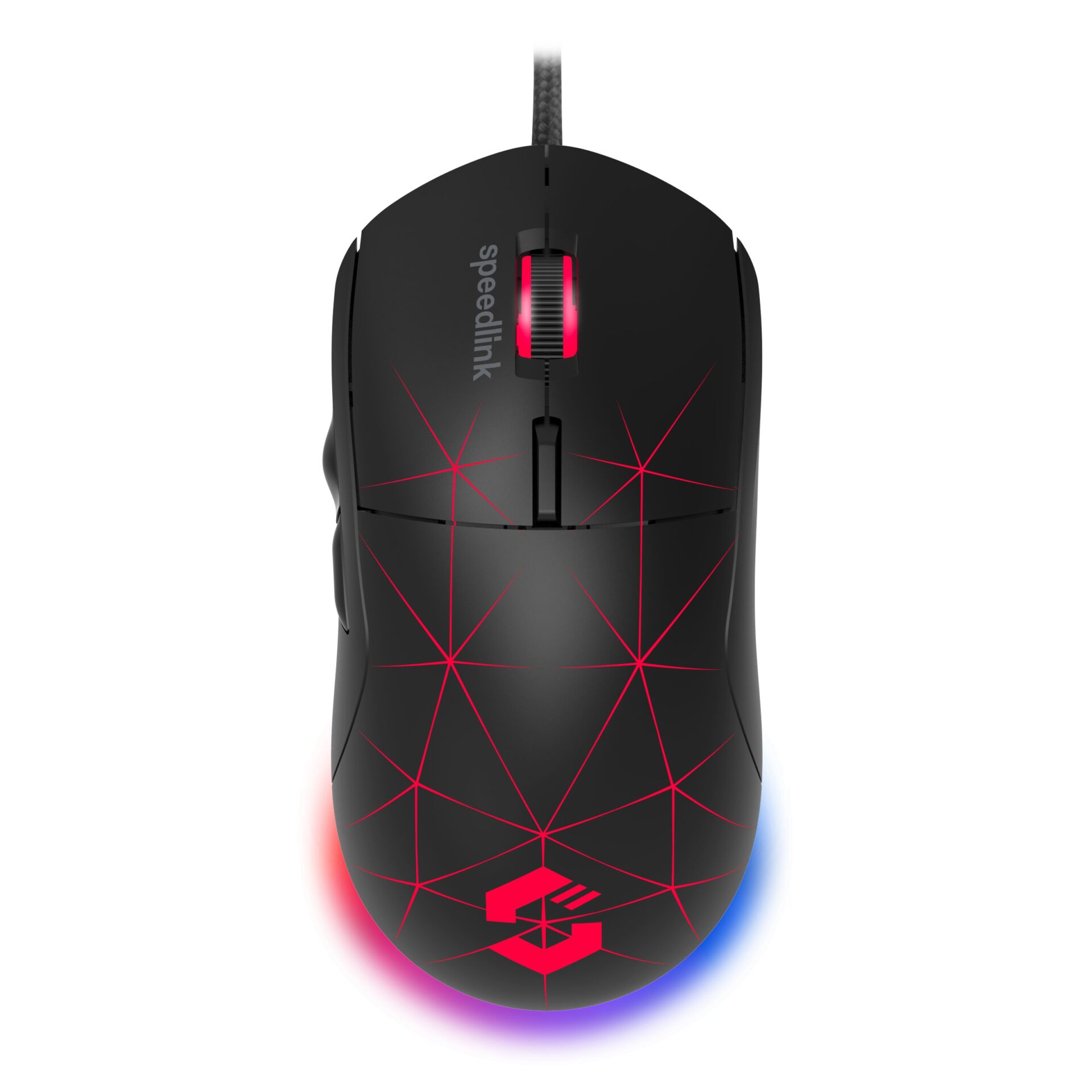 Gaming-Maus, Kabelgebundene Maus, Schwarz, Rotes Muster, Diamant-Logo, Gaming-Maus, RGB-Beleuchtung, vernetzte Maus, schwarz, geometrisches Muster
