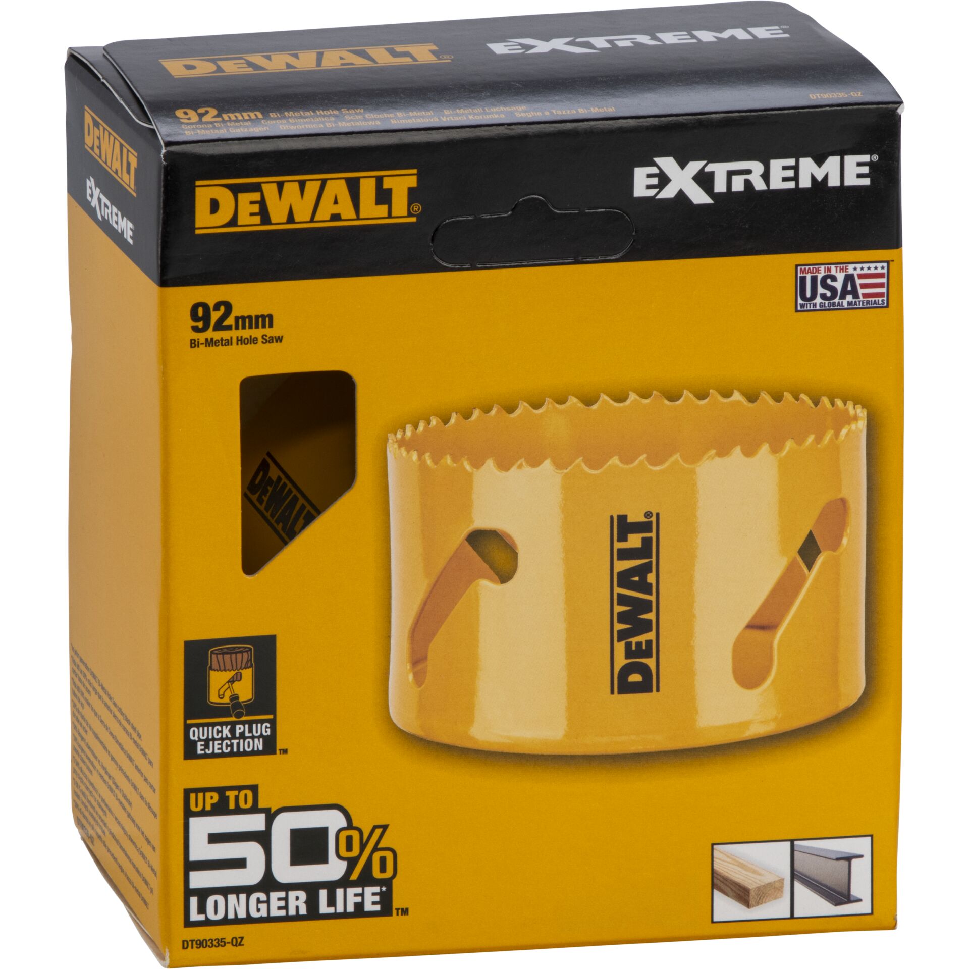 Bi-Metall Lochsäge, Lochsäge, 92mm, gelbe Verpackung, Schnellverschluss-Auswurf