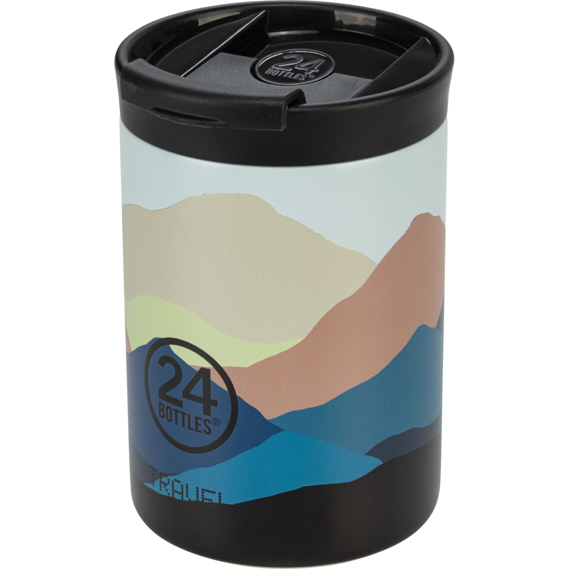 Travelbecher, Isoliert, Berglandschaft, Kunststoff, Akkuflossch / Leakproof lid