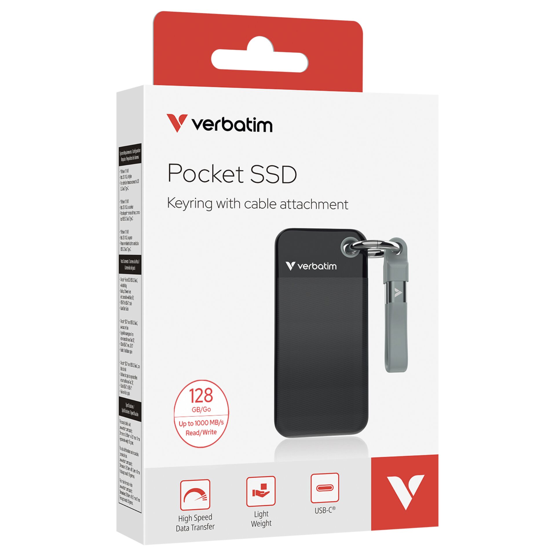 Pocket SSD, SSD, externer Speicher, Schwarz, Schlüsselanhänger Kabelanbindung