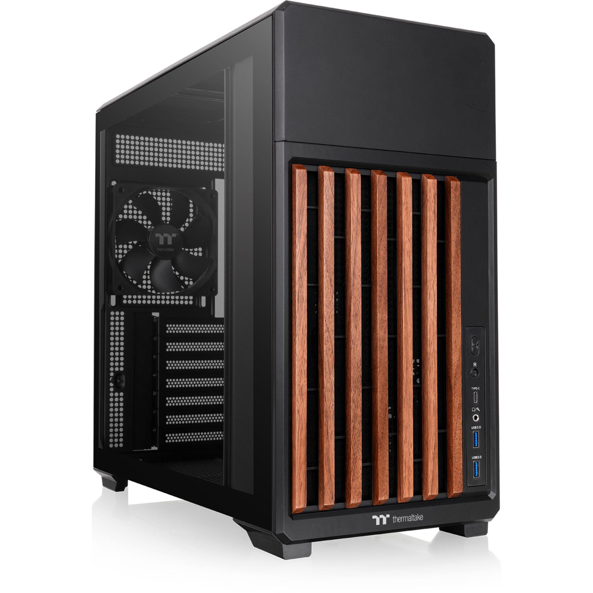 Mid-Tower, ATX-Gehäuse, Holzlatten, Glas-Seitenteil, USB 3.0
