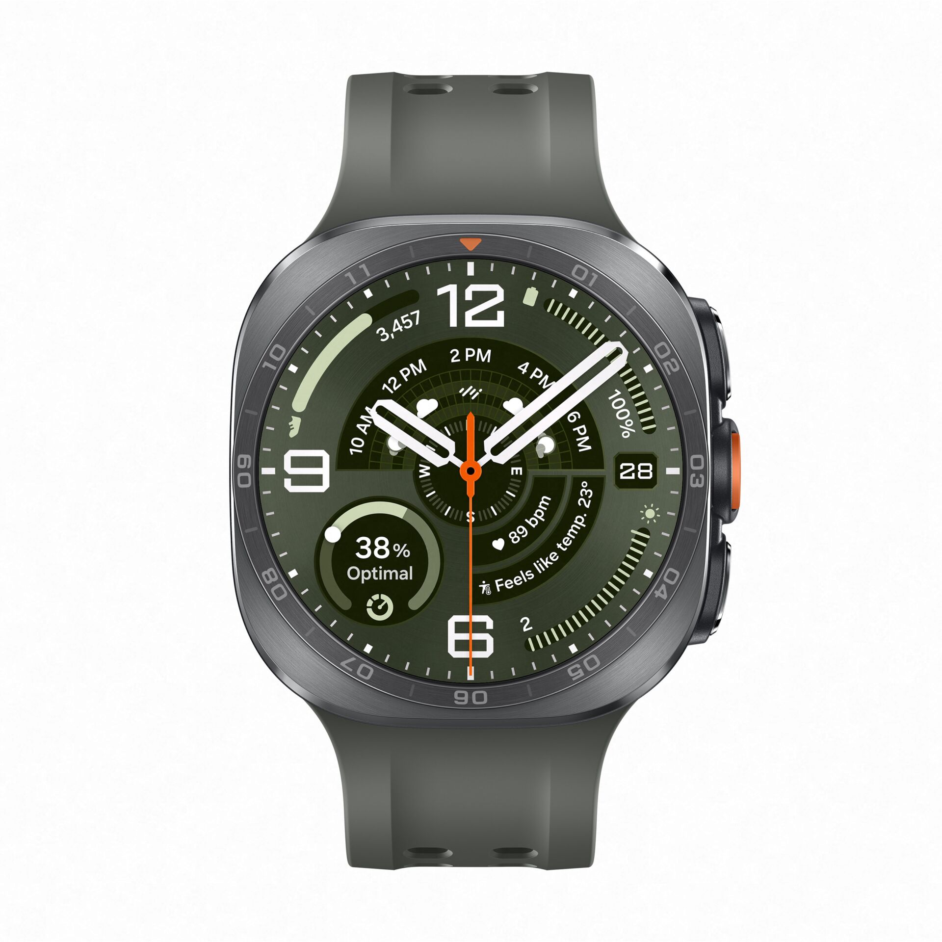 smartwatch, olivgrün, grüner Zifferblatt, Silikonarmband, runder Bildschirm