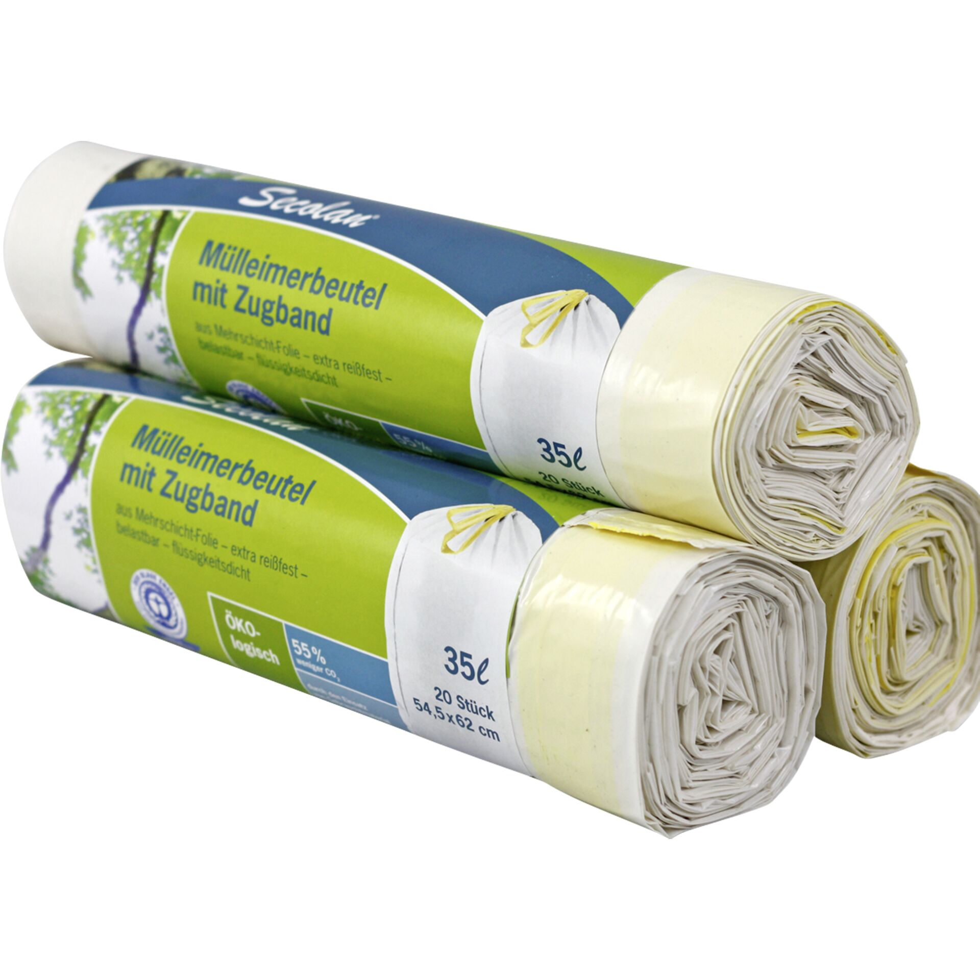 1x20 Secolan Mülleimerbeutel  mit Zugband 35 l weiß