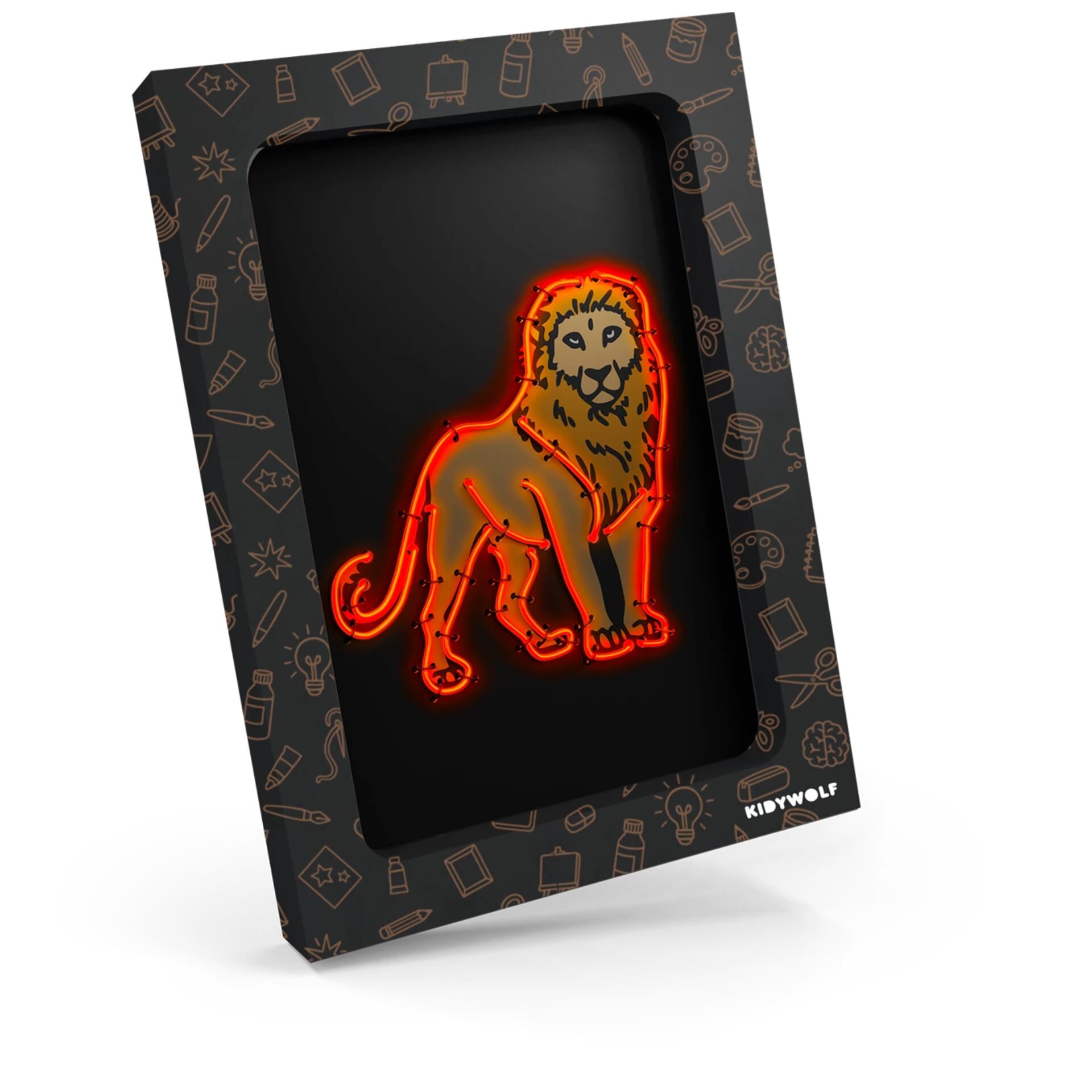 neon-lion, Kunstdruck, roter Neon, gerahmte Kunst, Kinderzimmer-Dekor
