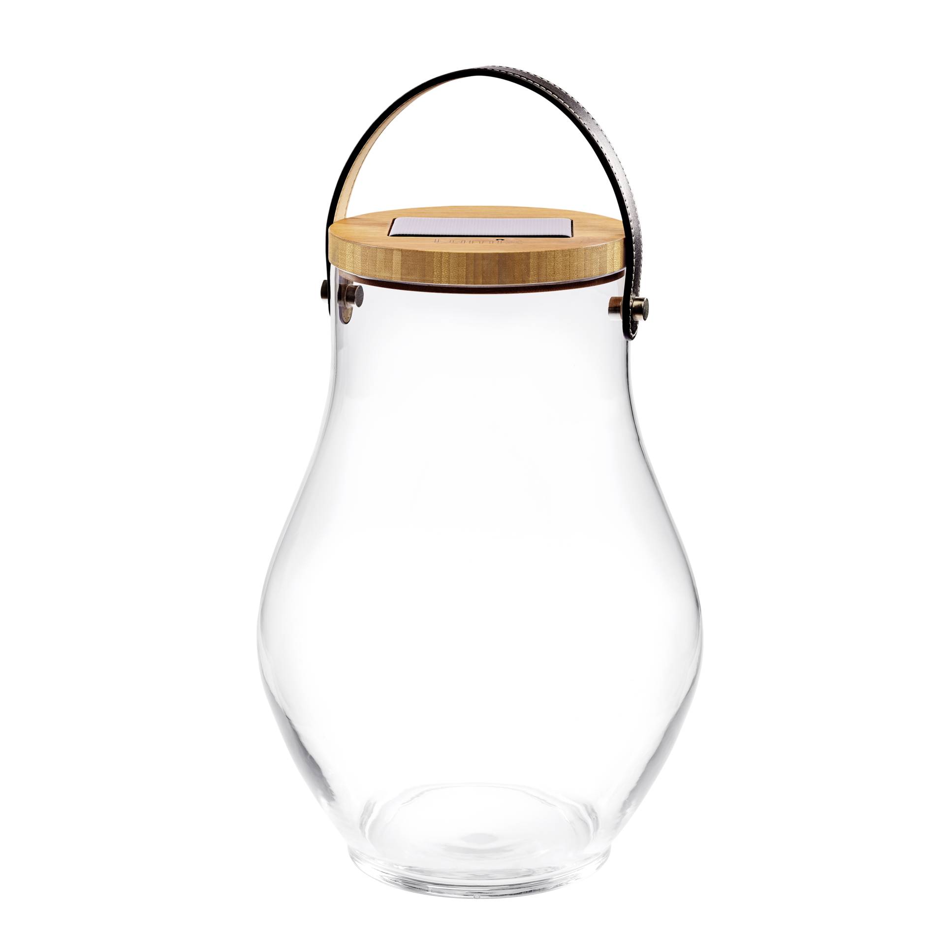 Glasvase, Kantenvase, Holzdeckel, Tragegriff, Transparent