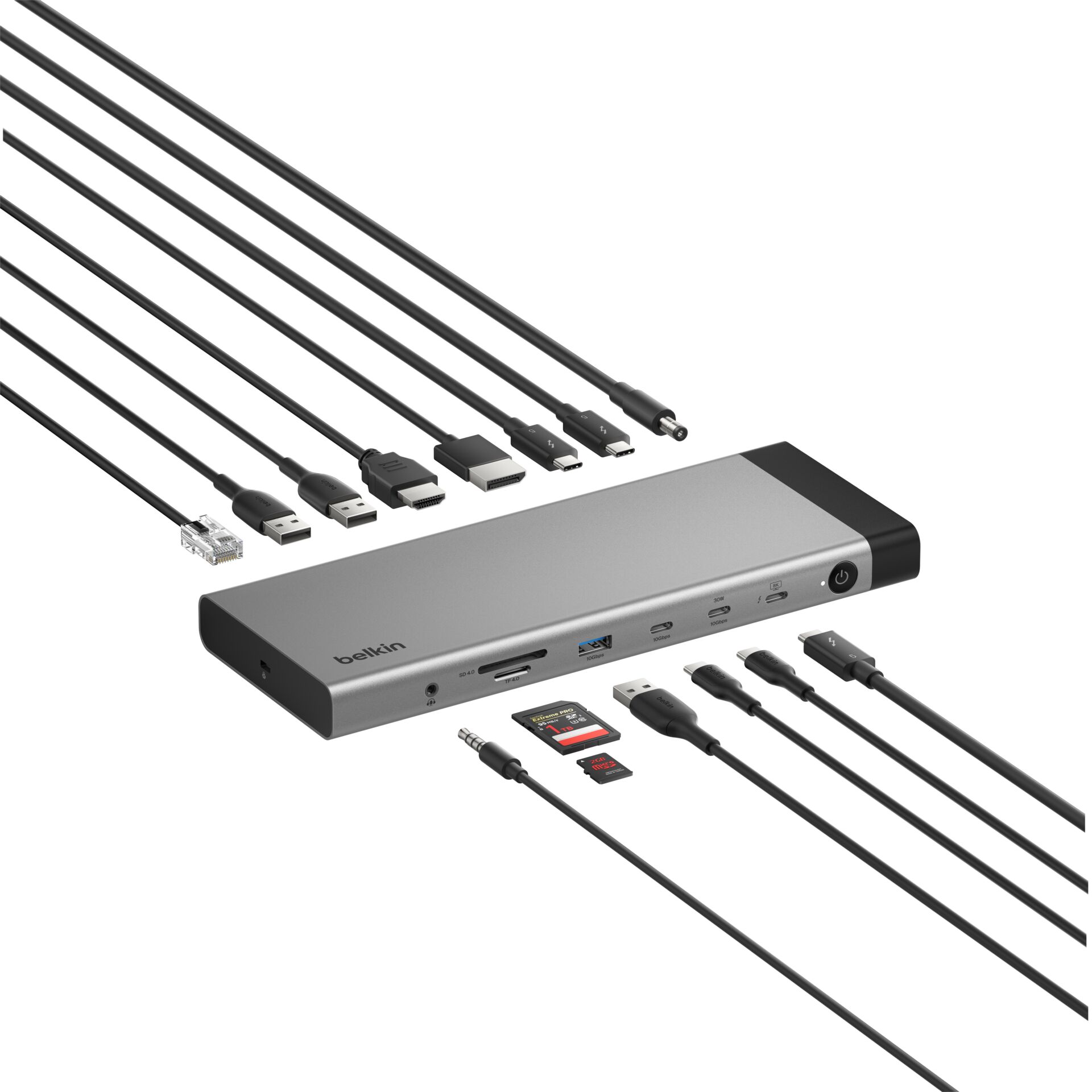 USB-C-Hub, Multihub, Silberner Hub, Kabelbundle, SD-Kartenleser