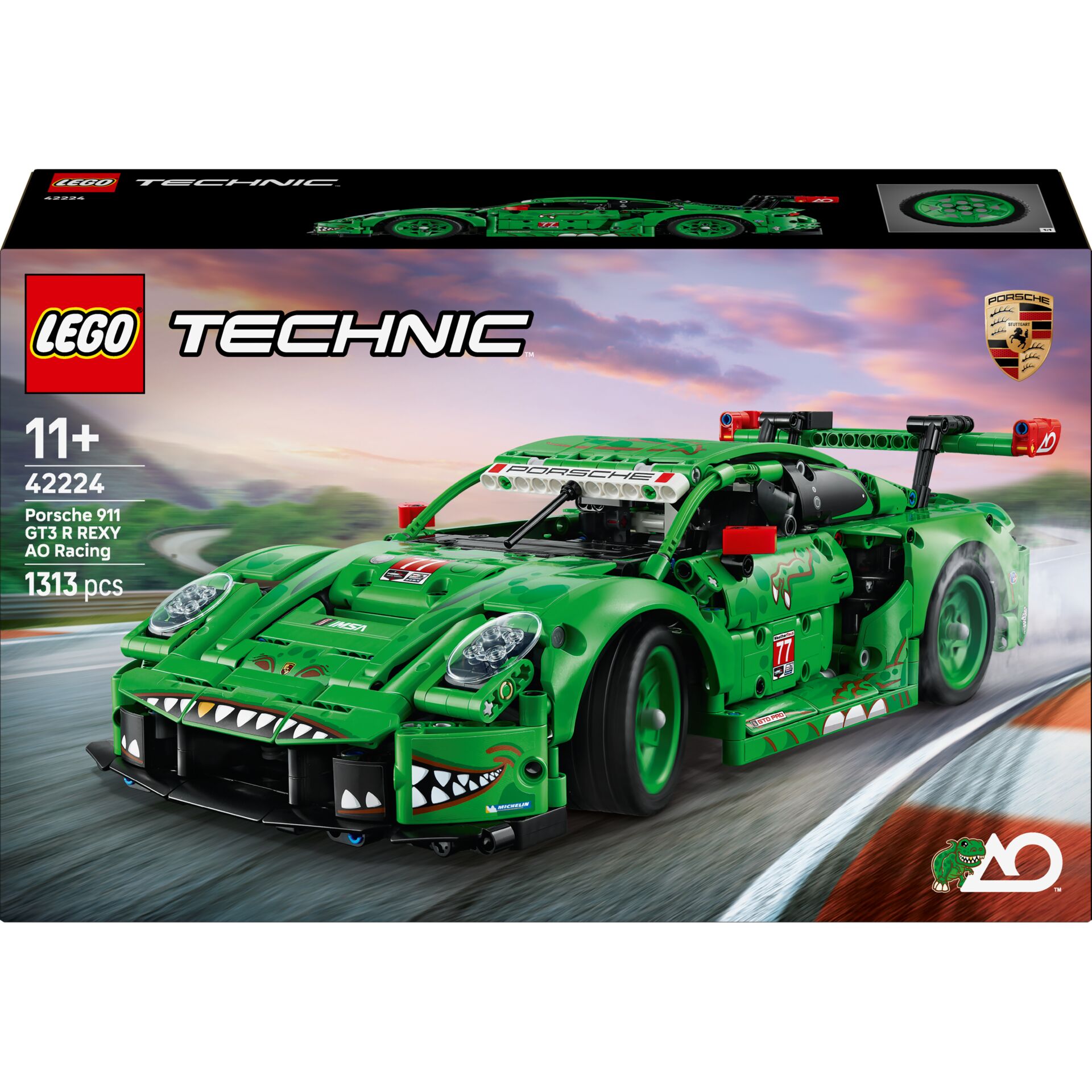 Lego Technic, Porsche 911 GT3 R, Grünes Auto, Rennwagen, LEGO Set 1313 Teile