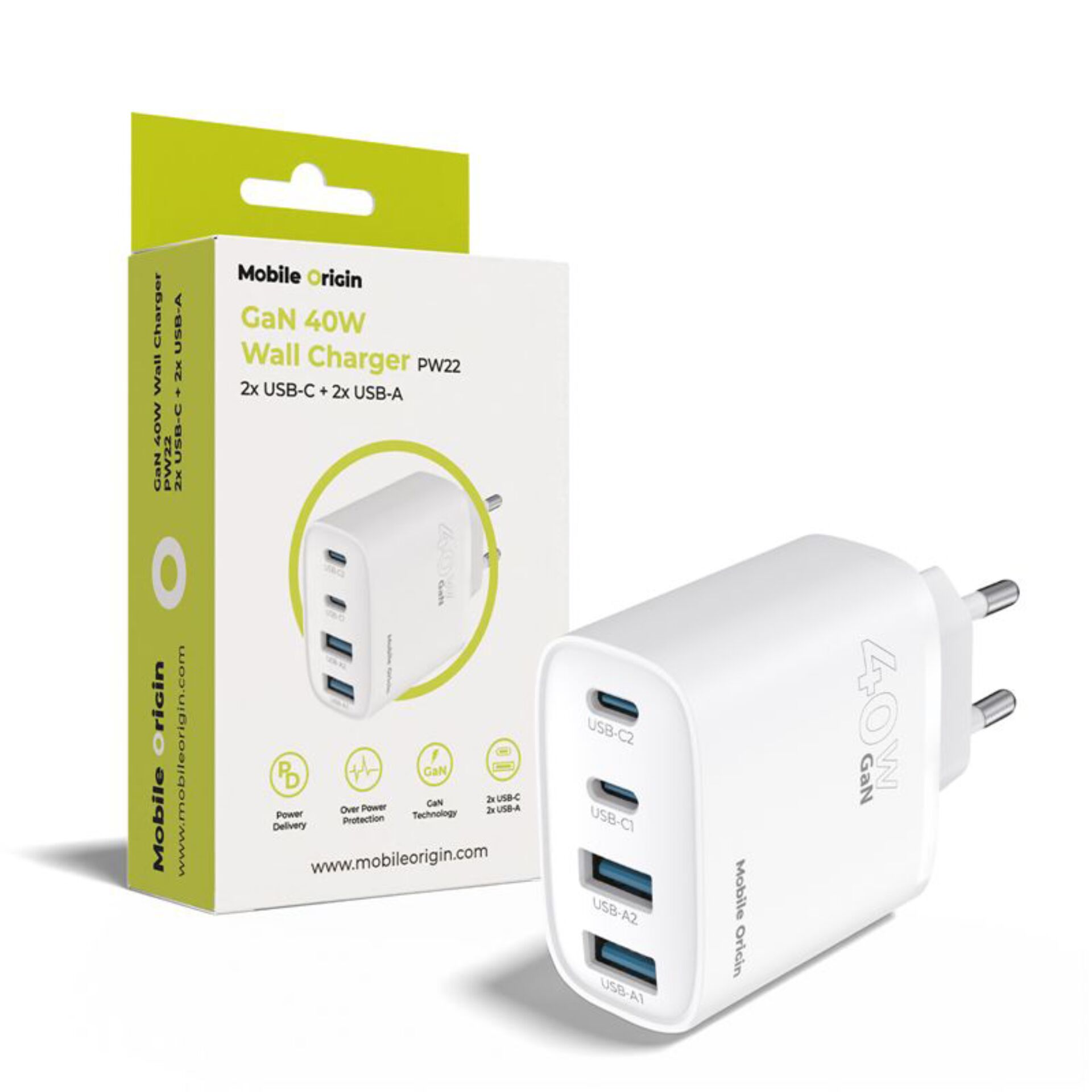 Wandlader, USB-C, USB-A, GaN, 4-Port