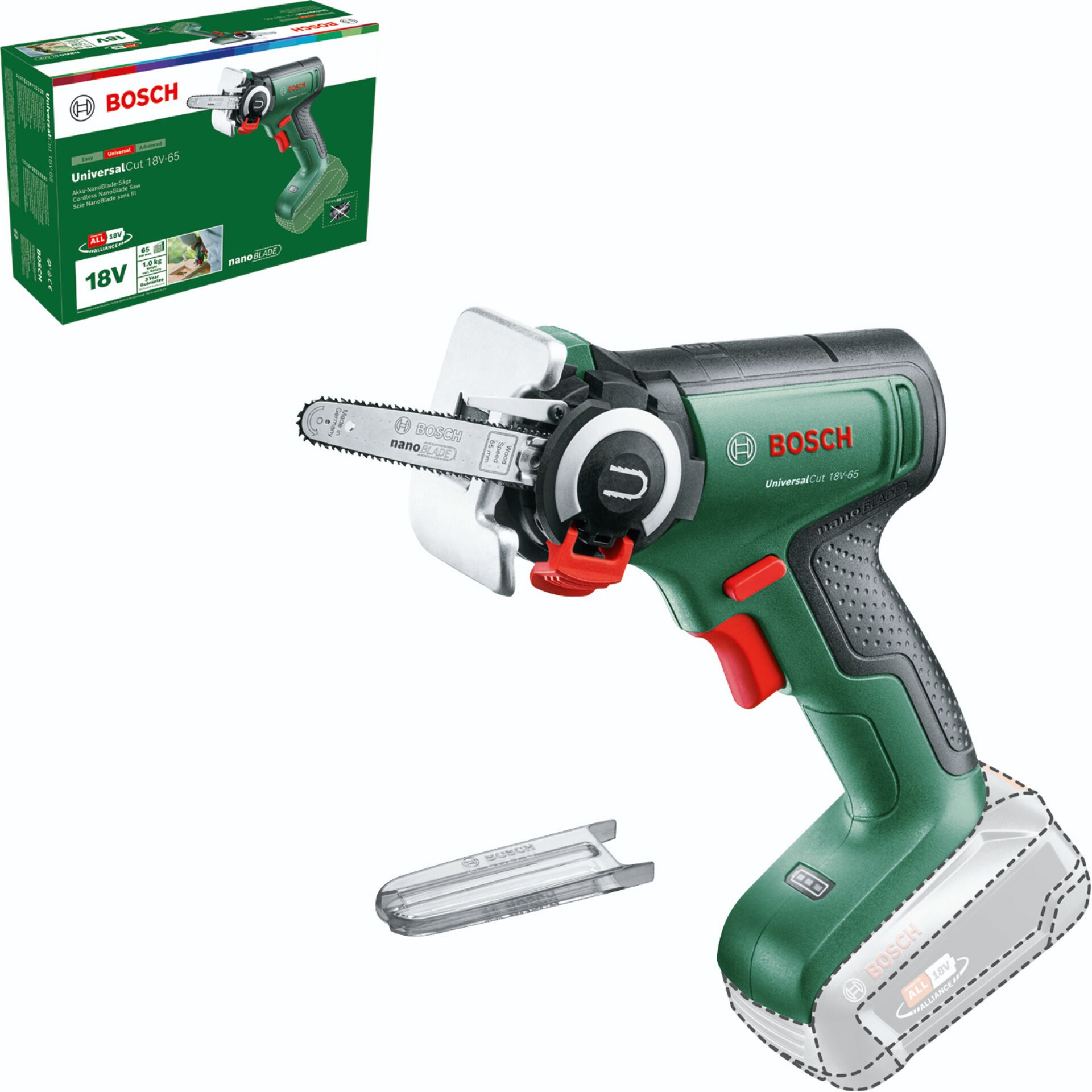 Akku-Handkreissäge, Universalknift, Schnittklinge, Grün, Batterie 18V