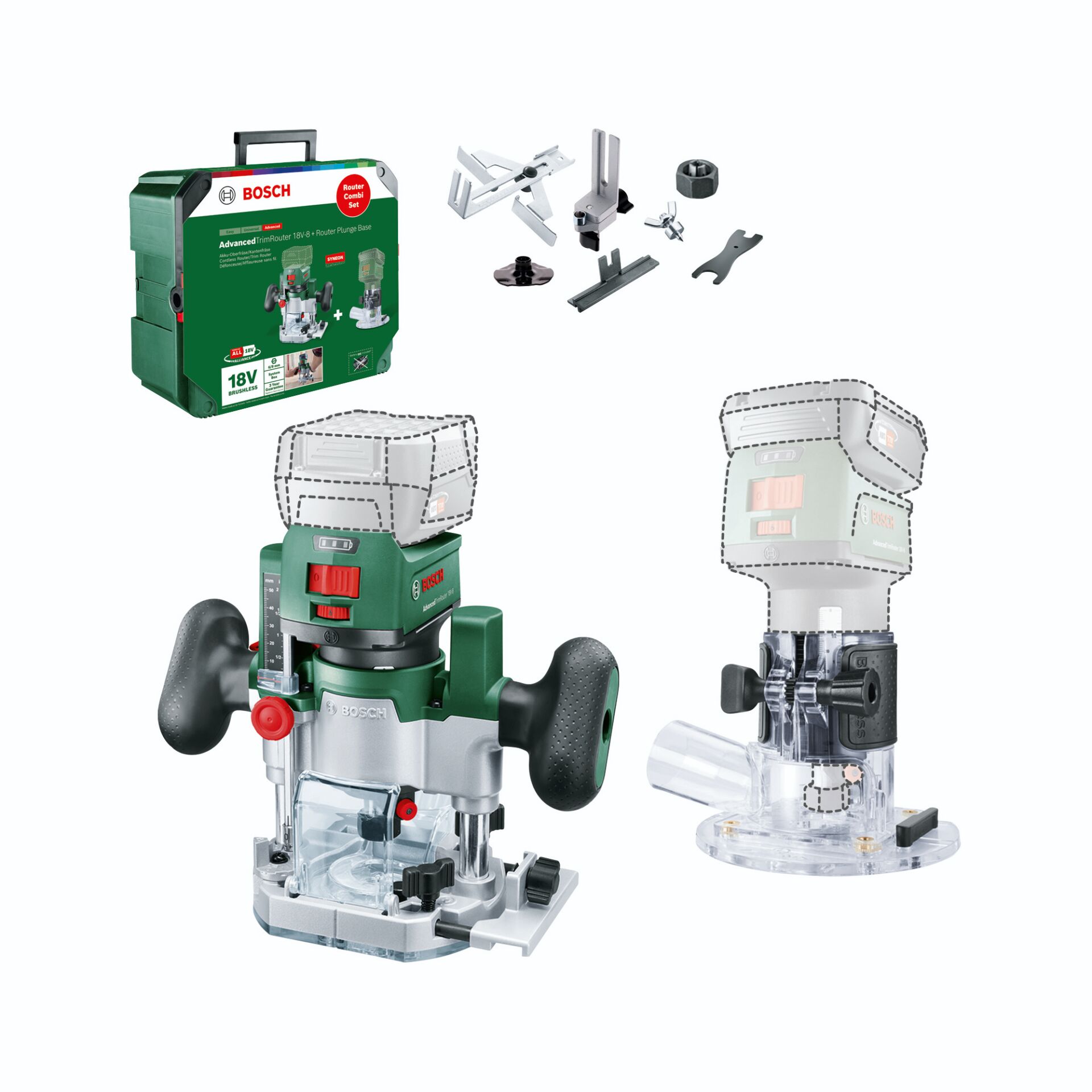 Akku-Fräsmaschine, Oberfräse, Bosch, Routinen-Set, Werkzeug-Set
