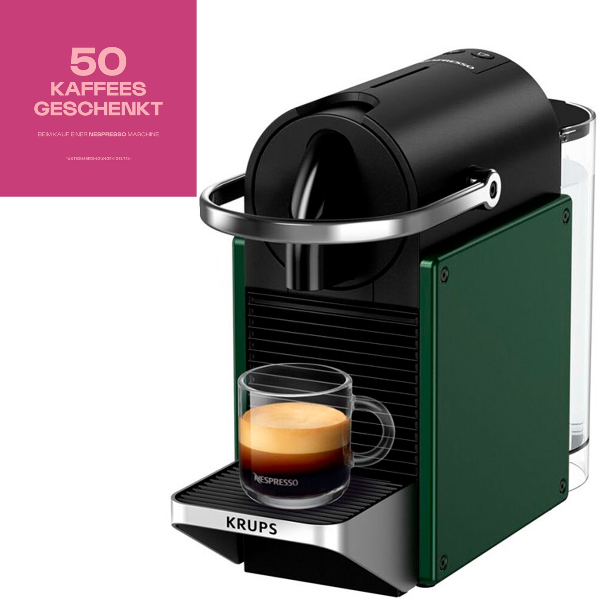 Pokal, Getränk, Kaffee, Kaffeetasse, Espresso, Kaffeemaschine, Espressomaschine, One-touch, Edelstahl, Portionskaffee, Kapselmaschine, Nespresso, Espresso, Kaffeemaschine, Gerät aus Metall, Kaffeemaschine, Espresso, Einzeltassenkapsel, Metallgriff, Grün