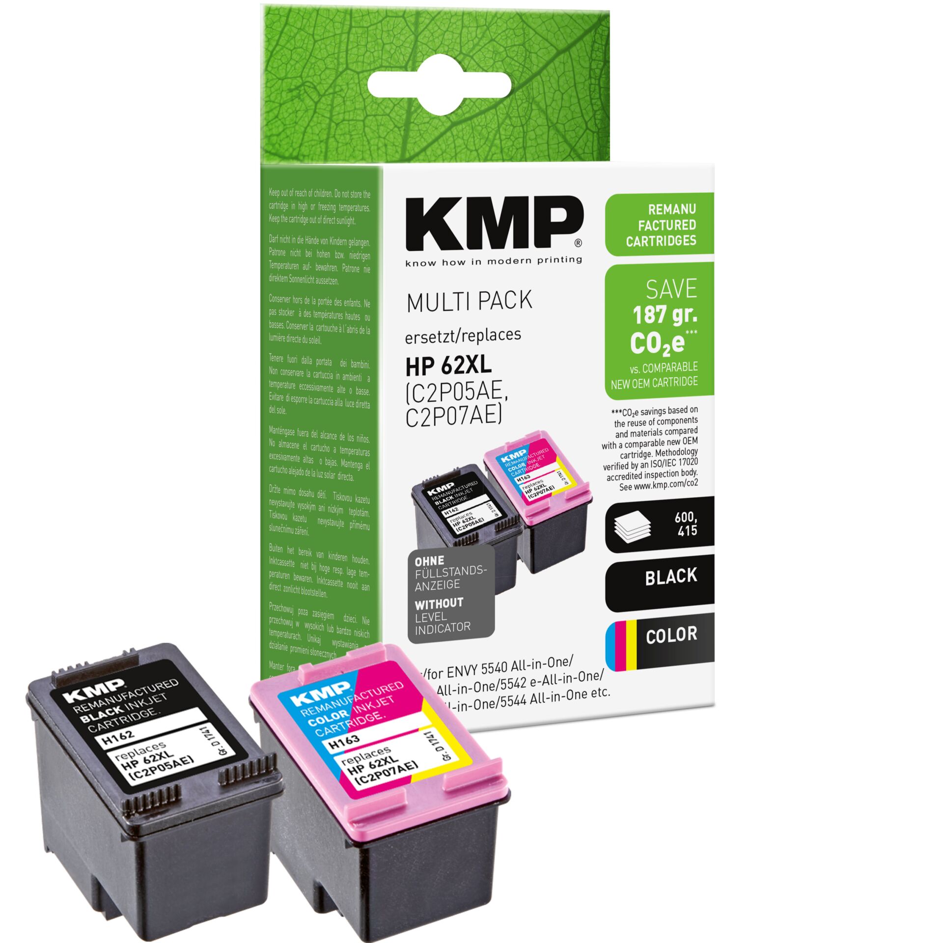 Adapter, Elektronik, Computer-Ausrüstung, Computerausrüstung, QR-Code, Tintenpatrone, Druckerpatronen, C/M/Y Farbtinten, HP 62XL kompatibel, KMP Multi Pack