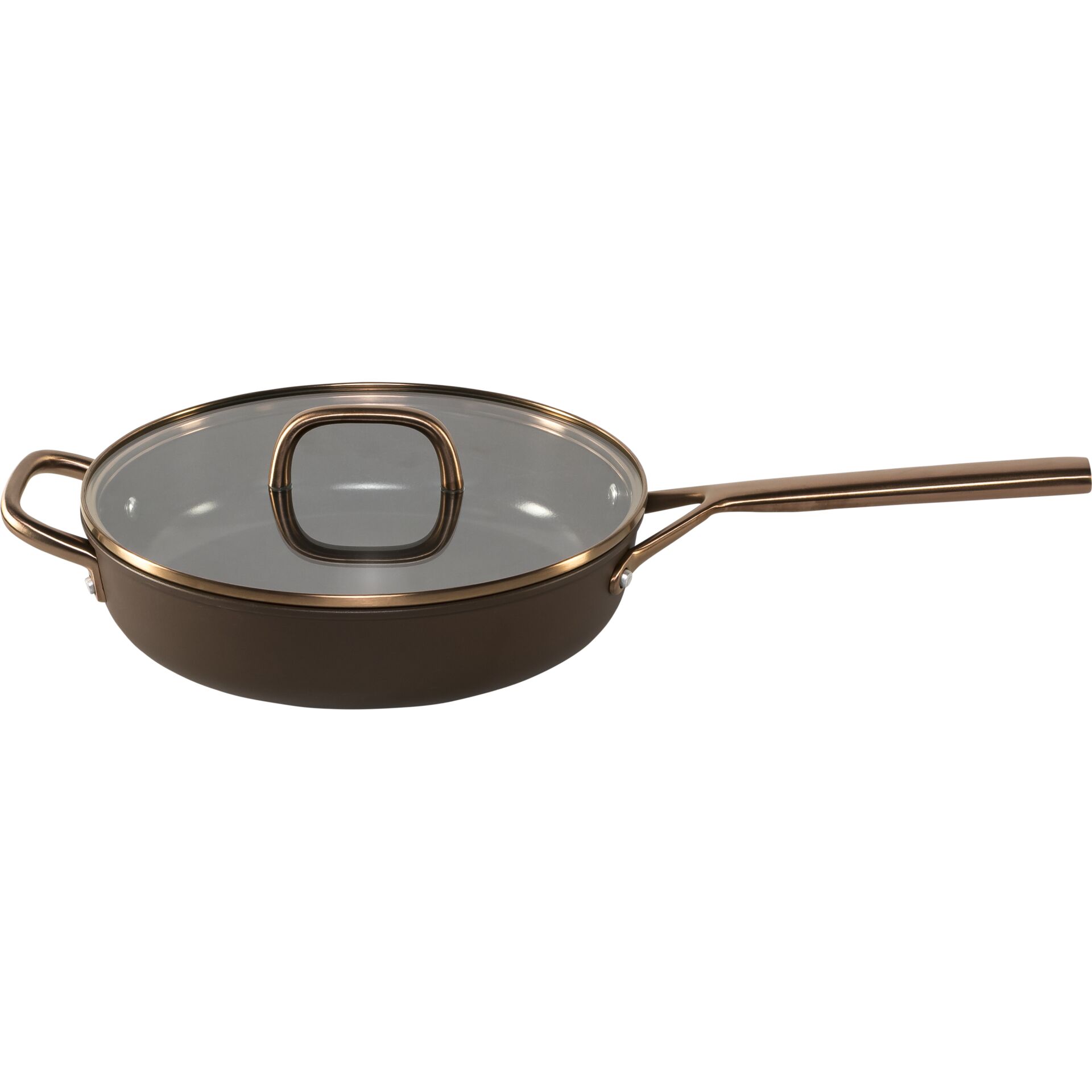 Bratpfanne, Glasdeckel, Antihaft, Bronzefarben, Langstiel