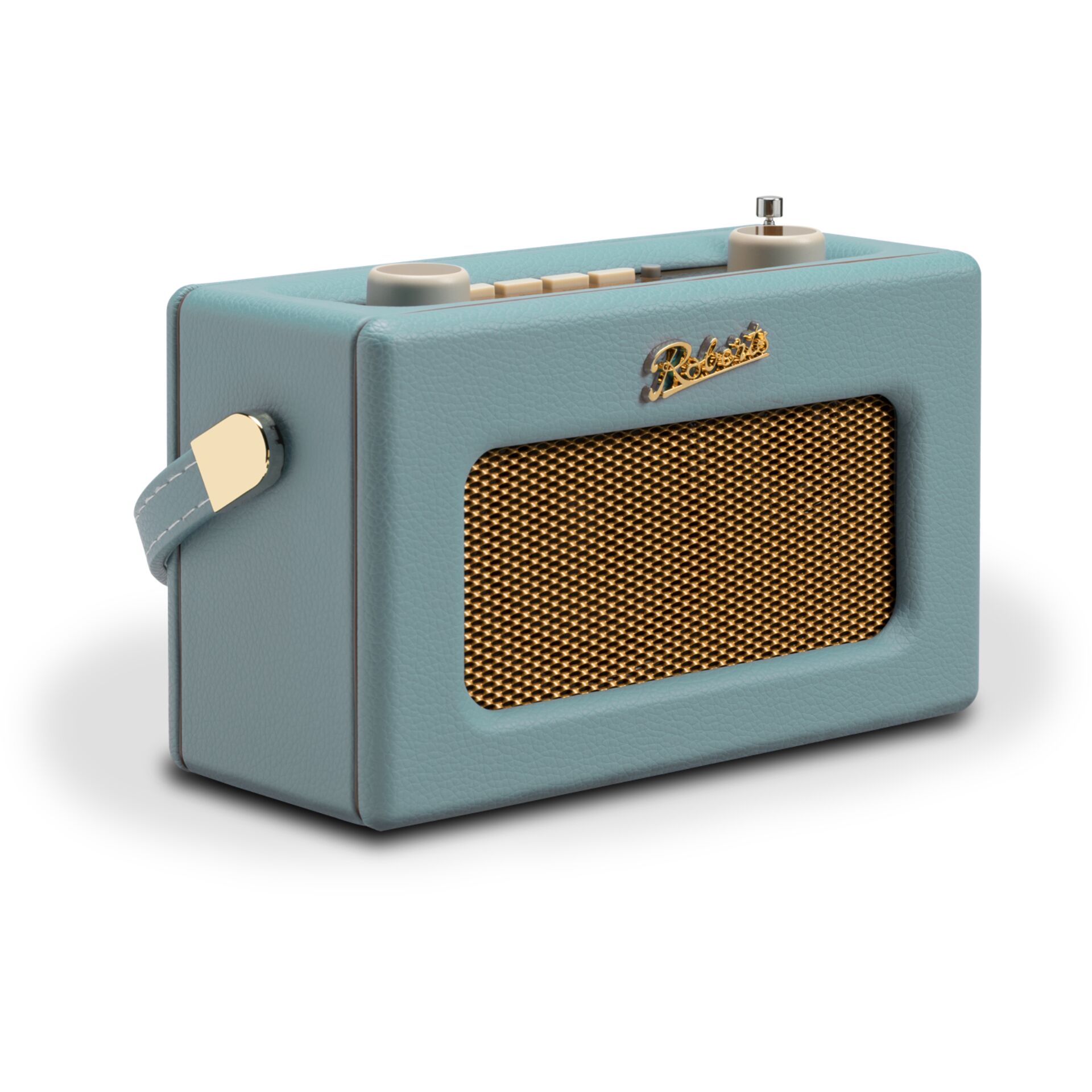 Bluetooth-Lautsprecher, Tragbar, Blau, Mesh-Gitter, Lederartige, Kompakt